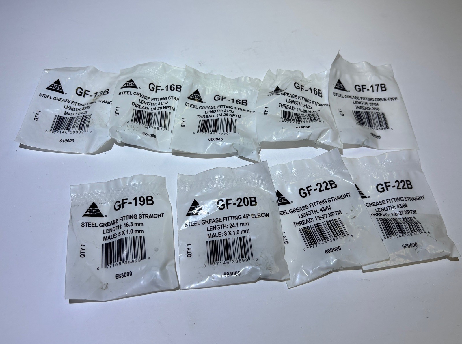 AGS Lot of 9 Fittings GF-13B GF-16B GF-20B GF-22B 