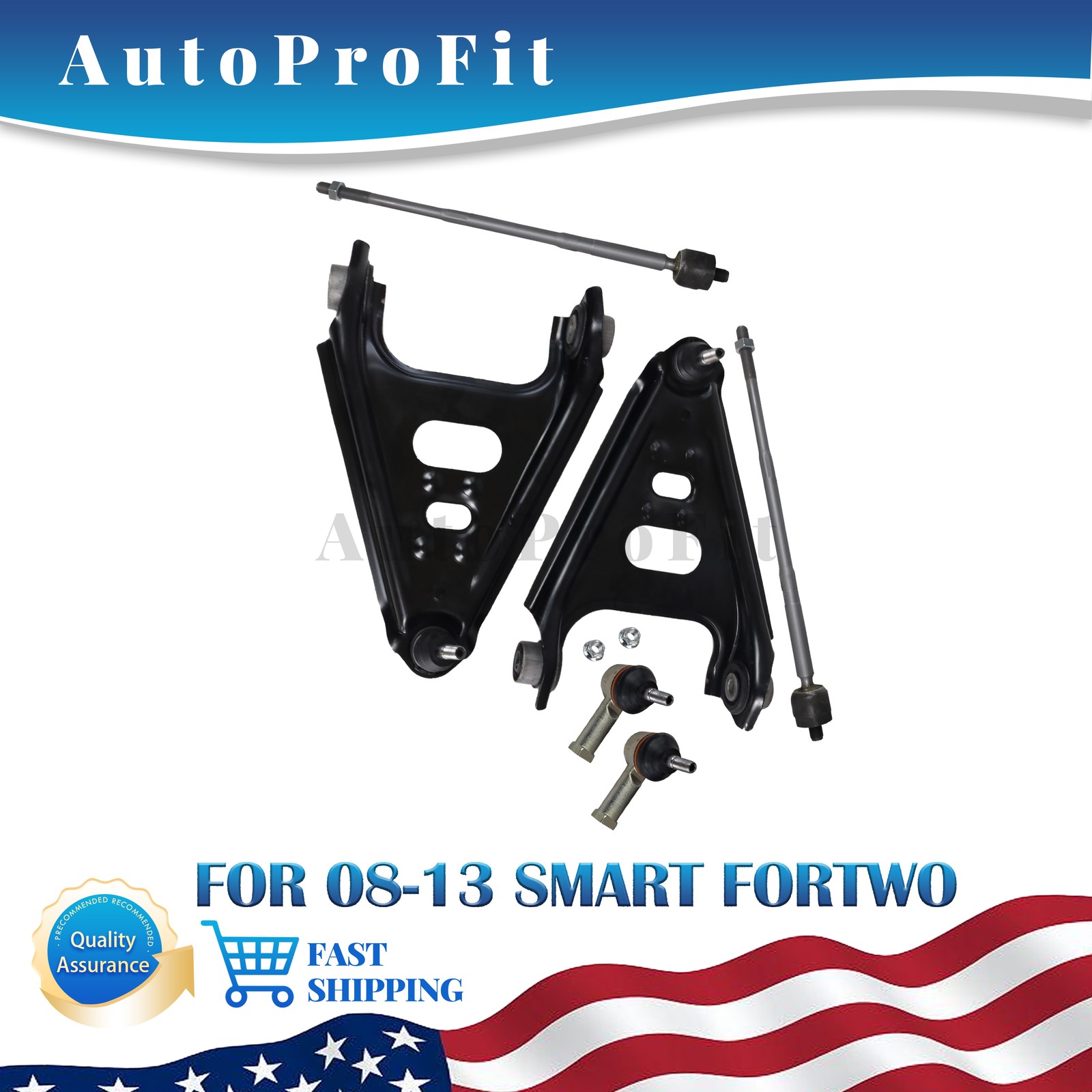 NEW 6PCS Front Control Arms Tie Rods Ball Joints For Smart ForTwo 2008-2013 US