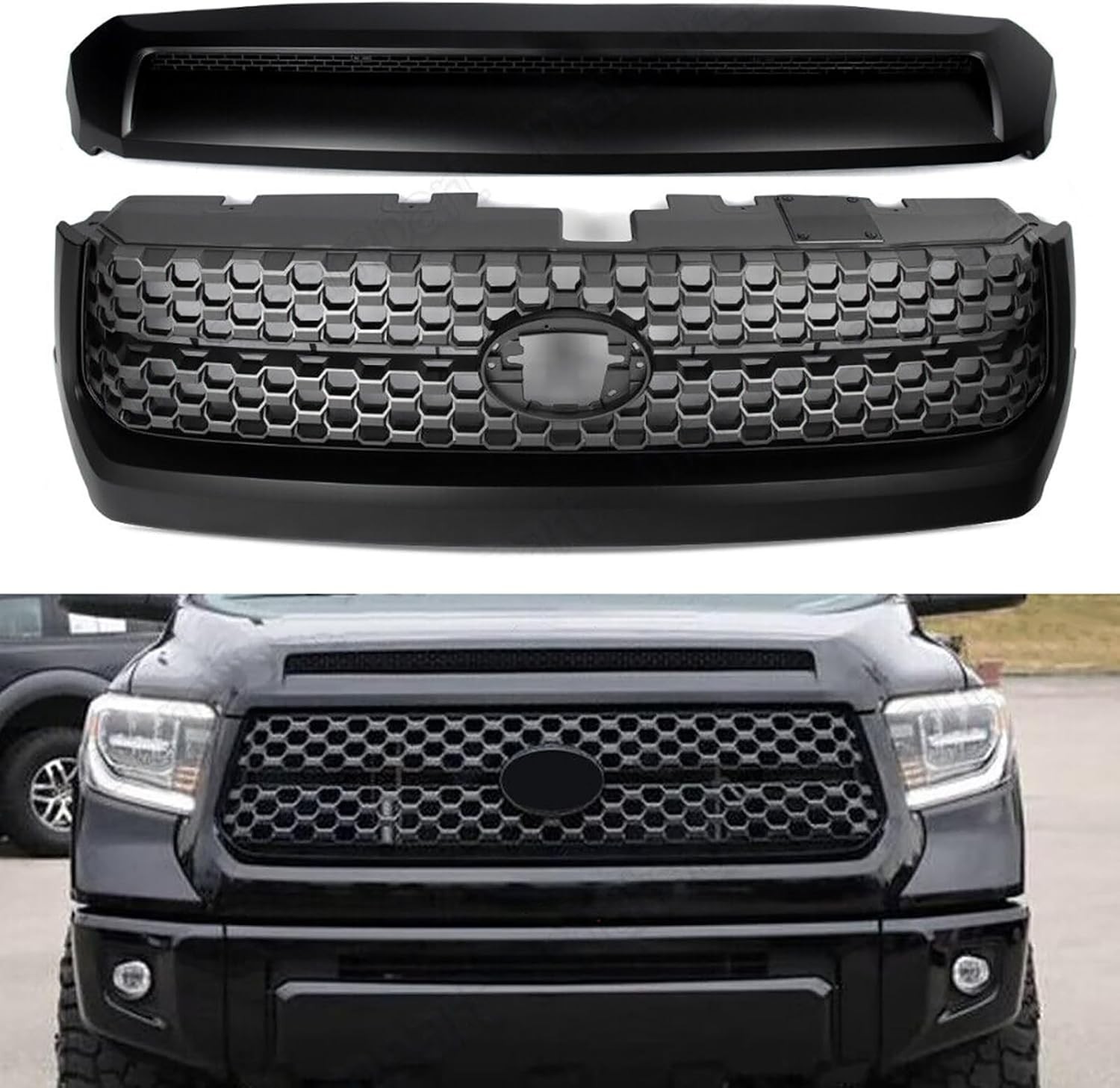 For 2014-2021 Toyota Tundra Matte Black Front Grille & Hood Bulge Molding Set