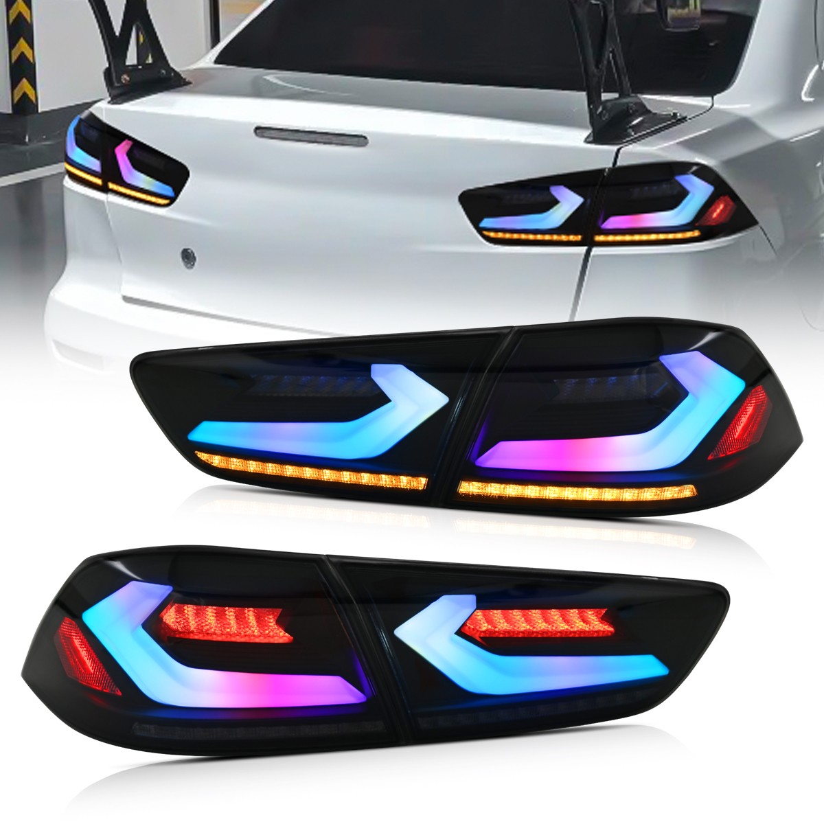 USED Smoked RGB LED Projector Rear Tail Lights For 2008-2021 Mitsubishi Lancer