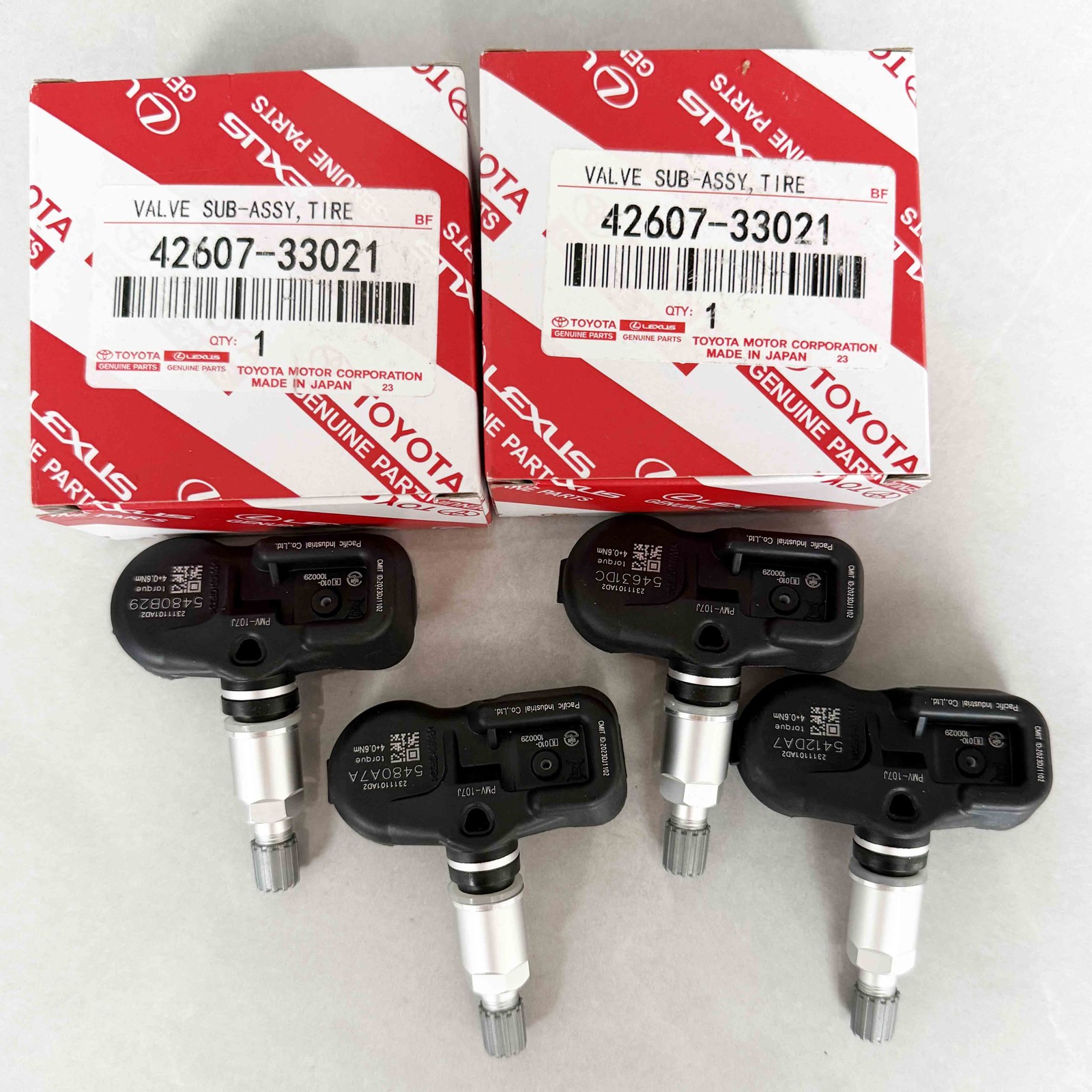 4PCS Genuine Tire Pressure Sensor TPMS 42607-33021 PMV-107J For Toyota Lexus
