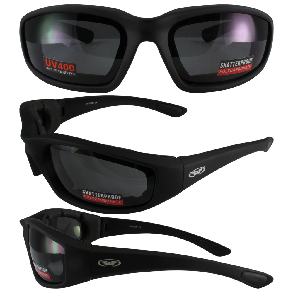 Kickback Padded Motorcycle Sunglasses TRANSITION PHOTOCHROMIC CLEAR 2 SMOKE LENS