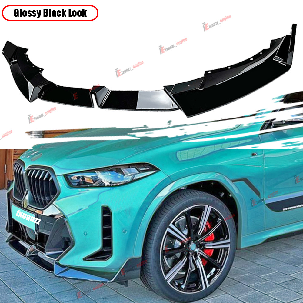 For 2024-27 BMW X6 G06 M Sport LCI MP Style Gloss Black Front Bumper Lip Spoiler