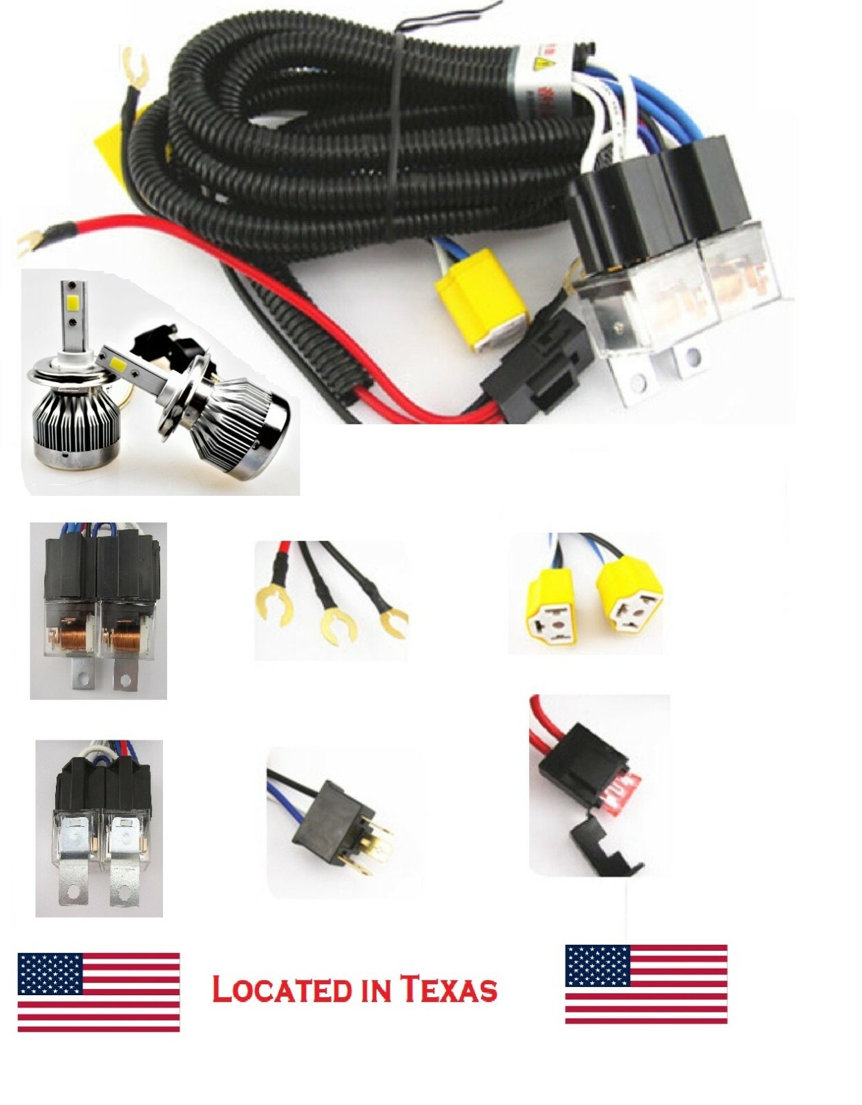 COMBO Kit 2-Headlight H4 Headlamp Light Bulb Ceramic Socket Plugs Wiring Harness