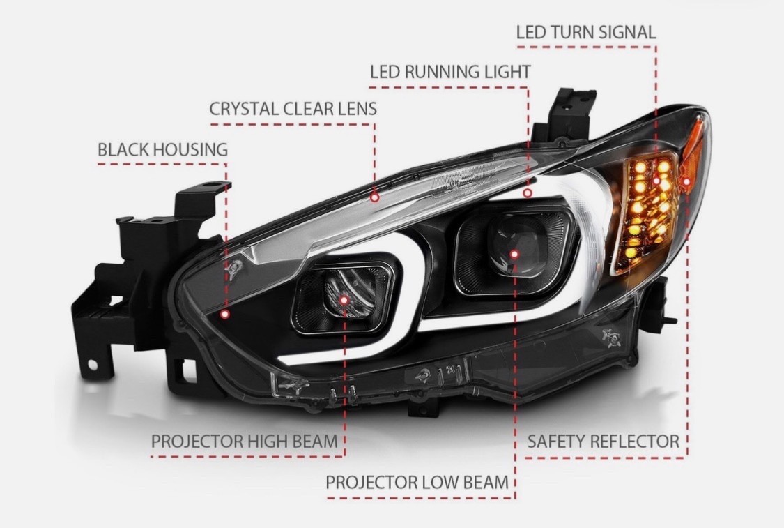 Pair Black LED Bar Projector Hallogen  For 2014-2017 Mazda 6 Sedan RH + LH