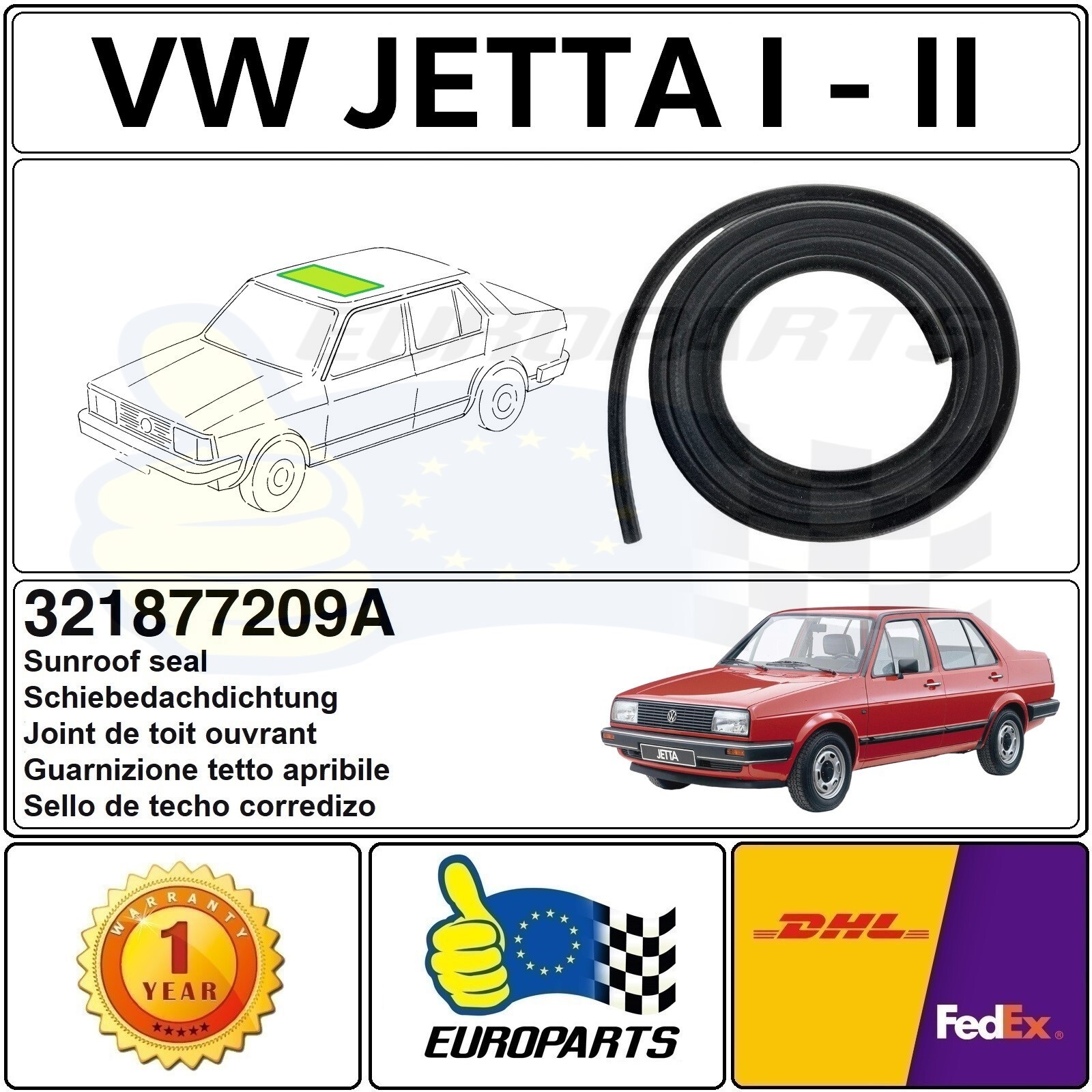 1984-1992 Volkswagen Jetta 2 Jetta Mk2 Sunroof Seal Weatherstrip 321877209A