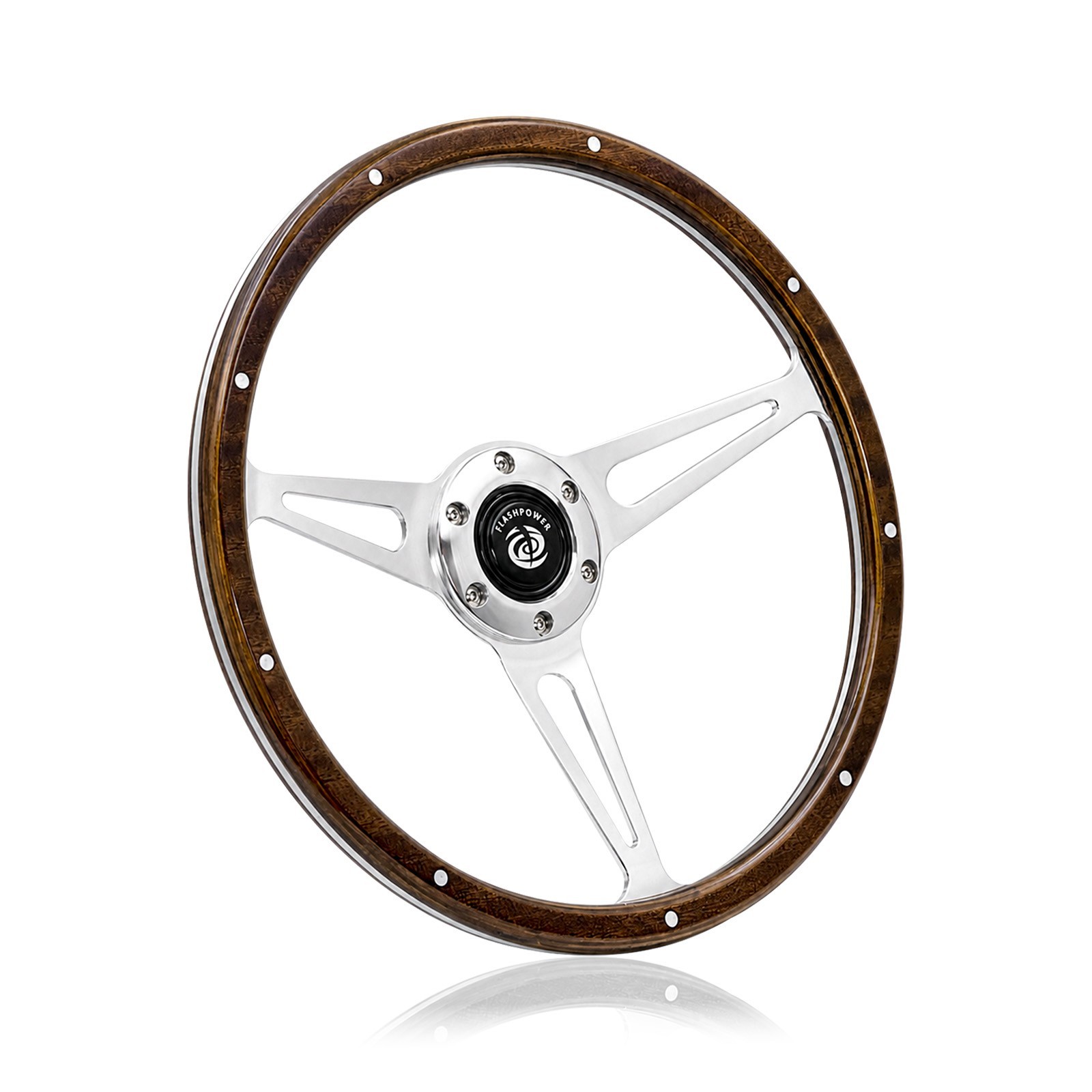 14'' Classic Riveted Wooden Steering Wheel Restoration Mustang Shelby AC Cobra