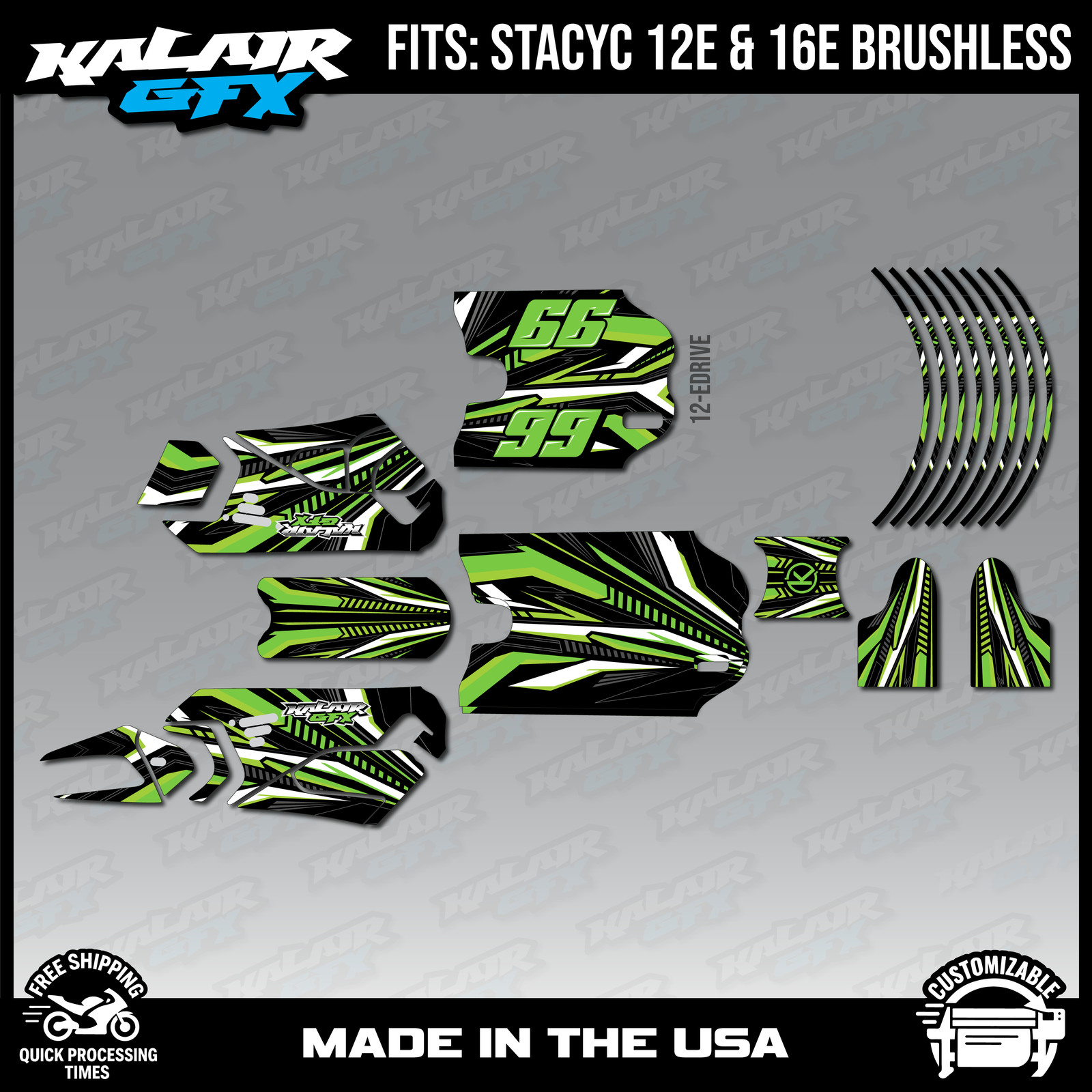 Graphics Kit for STACYC Electric 16E/12E Brushless all years Prime-GREEN