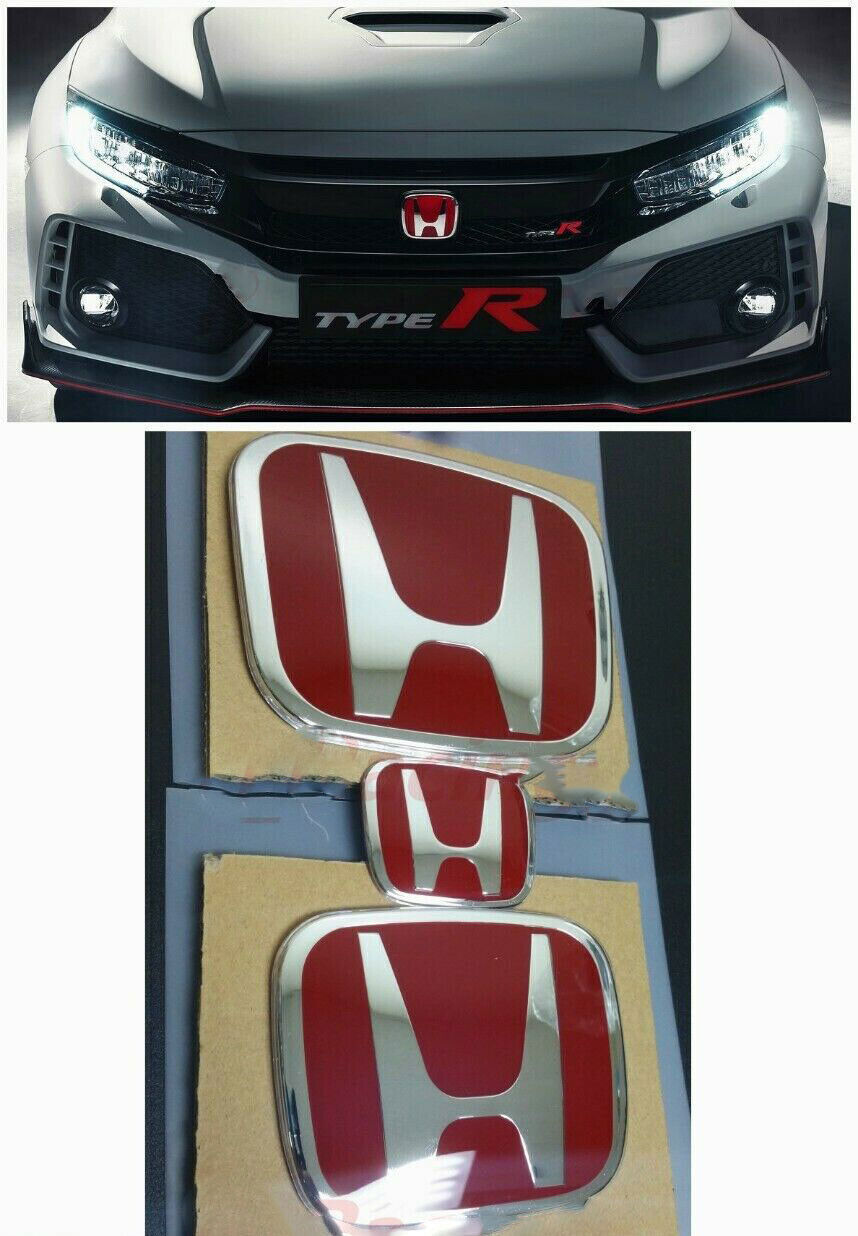 3PC Red H Emblem For 2016-2021 HONDA CIVIC HATCHBACK Front+Rear+Steering Badge/