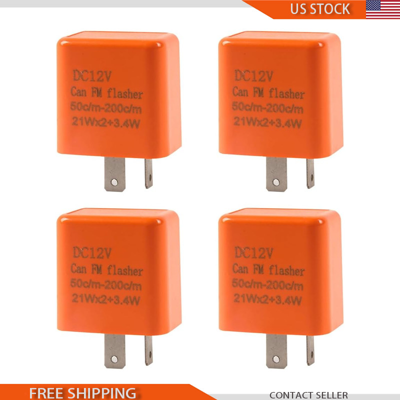 2 Pin LED Electronic Flasher Relay, 4 Pack, 12V, Speed Adjustable, Orange