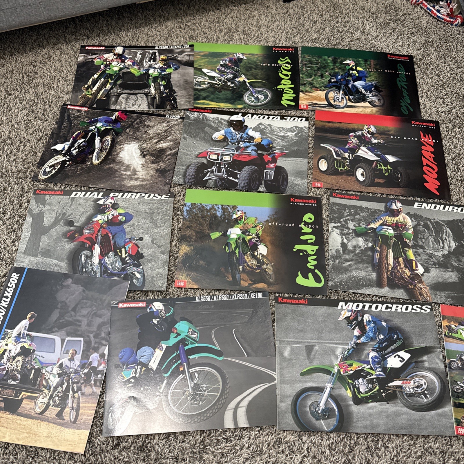 1990's Kawasaki Off-Road/Motocross/Dual Purpose Dealer Sales Brochure lot of 13