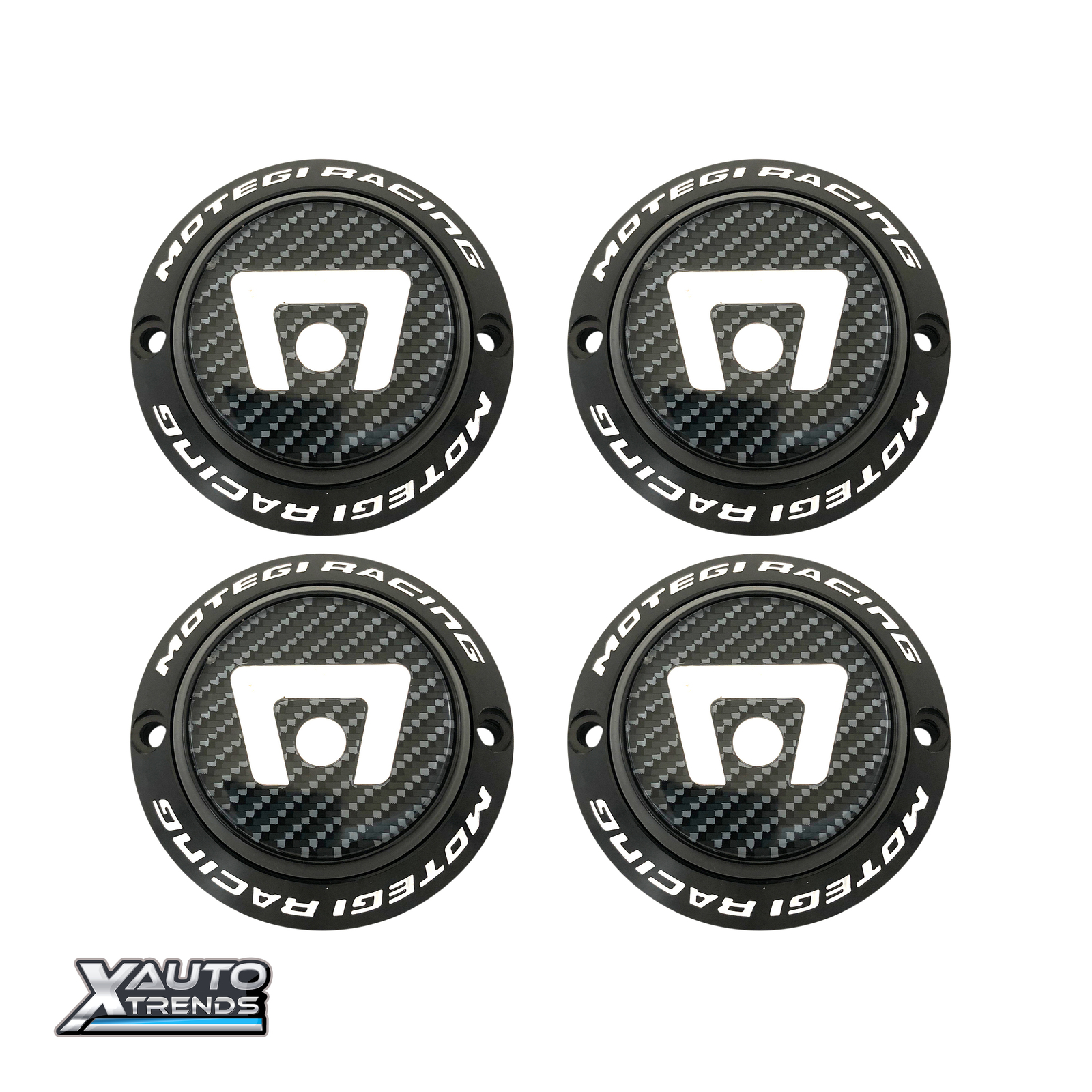 4 x Motegi Racing Wheel Center Cap STYLE 1A Black Center Carbon Logo MRC65S1S1W