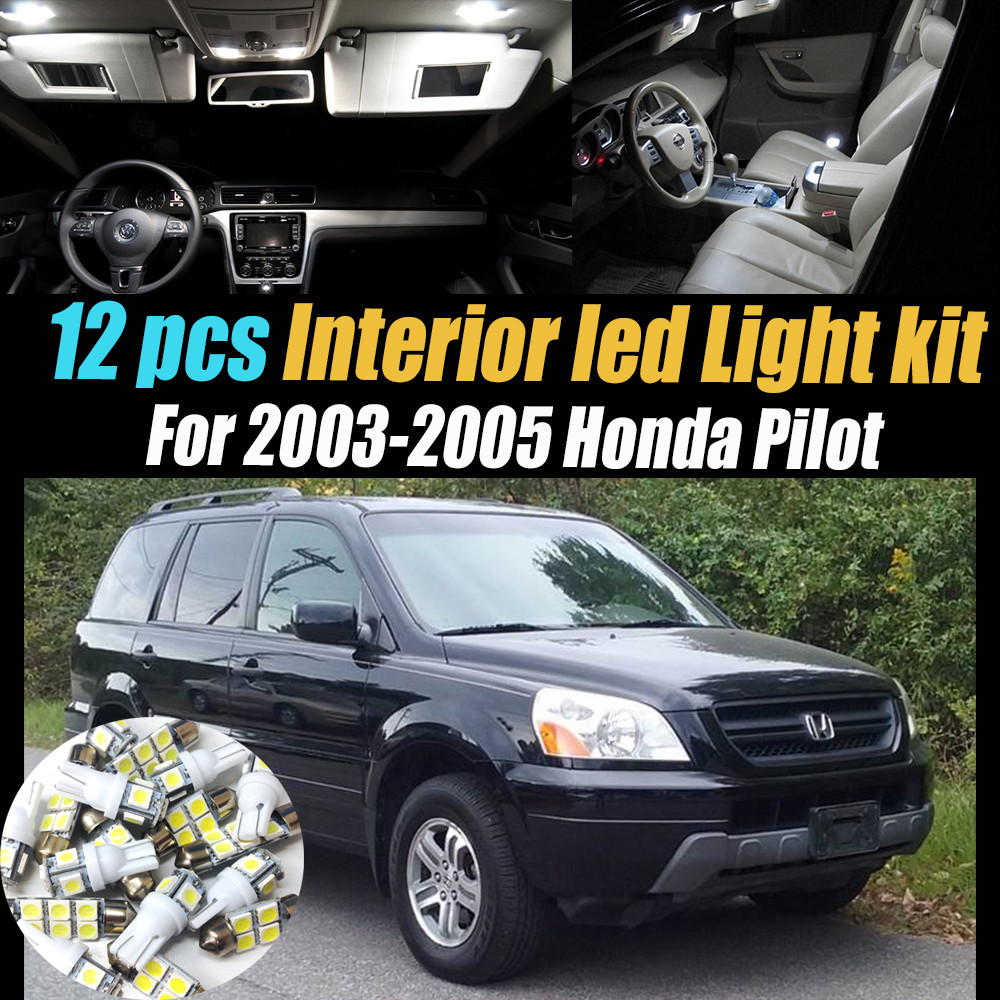 12Pc Super White Interior LED Light Bulb Kit Package for 2003-2005 Honda Pilot