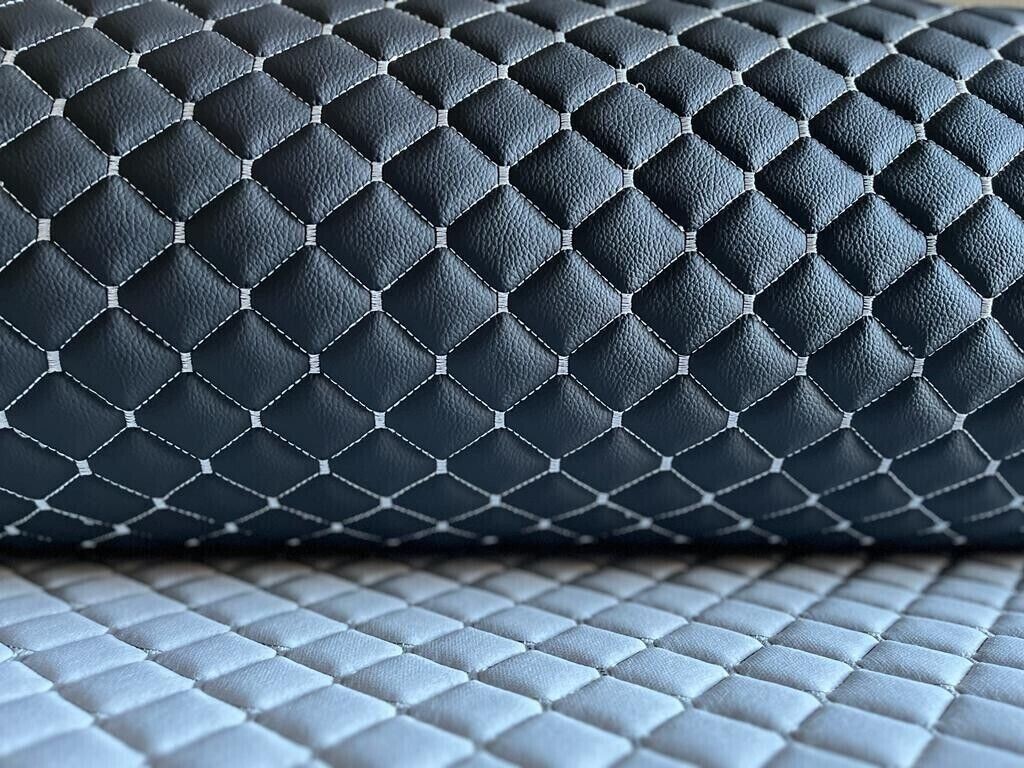 Leatherette Fabric Foam Quilted BLACK AND GRAY Car Seat Upholstery