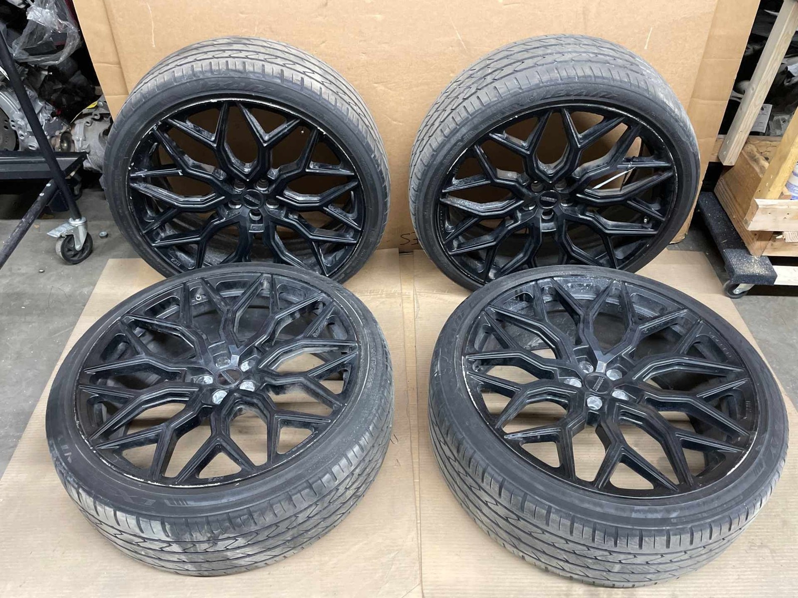 LAND ROVER VELAR VOSSEN HF-2 24X10 5X108 GLOSS BLACK WHEEL RIM W/ TIRE SET (4)