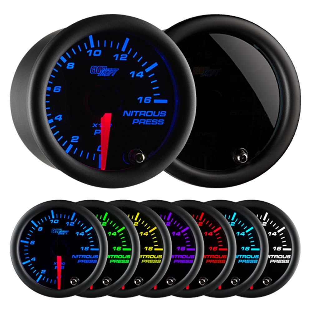 GlowShift 1600 PSI Nitrous Pressure NOS Gauge Kit w/ Sensor, Tinted 7 Color