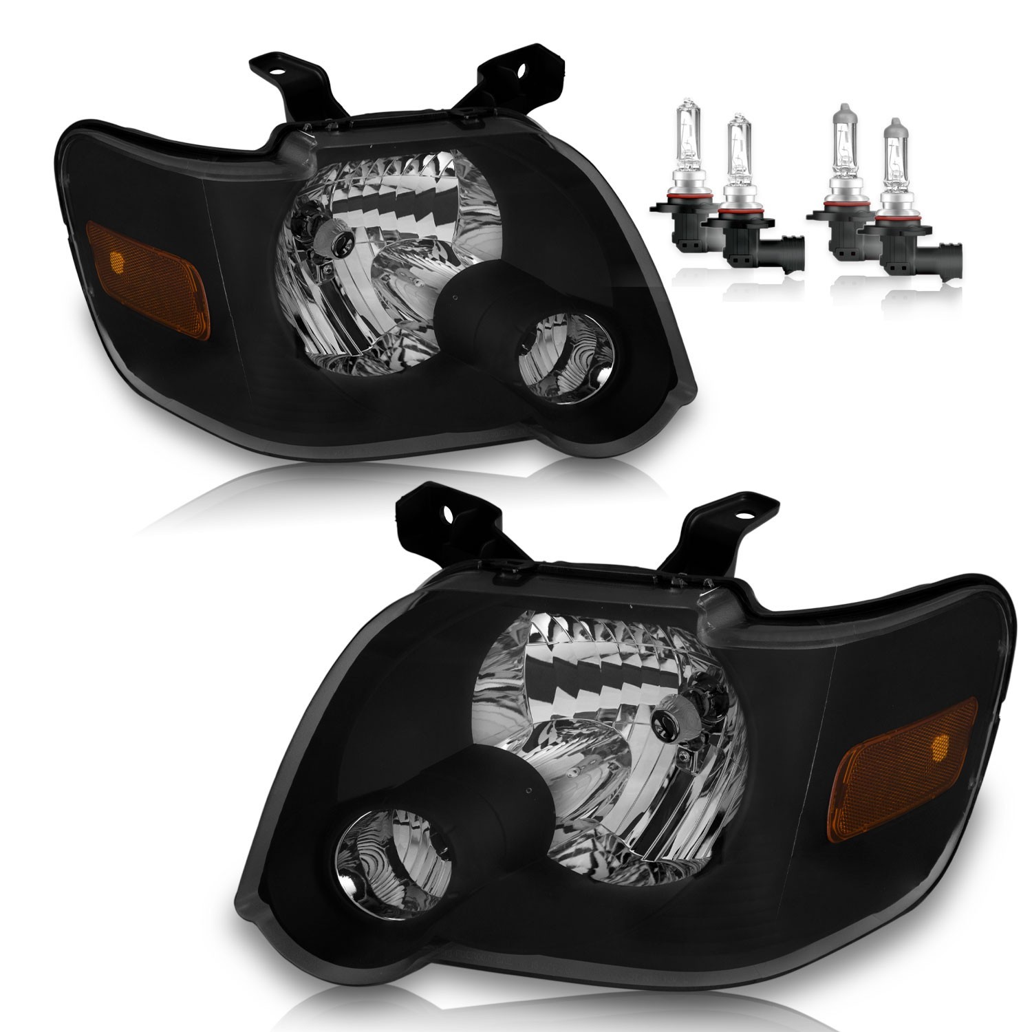 Pair Headlights For 2006-2010 Ford Explorer Black Headlamps Amber Corner W/Bulbs