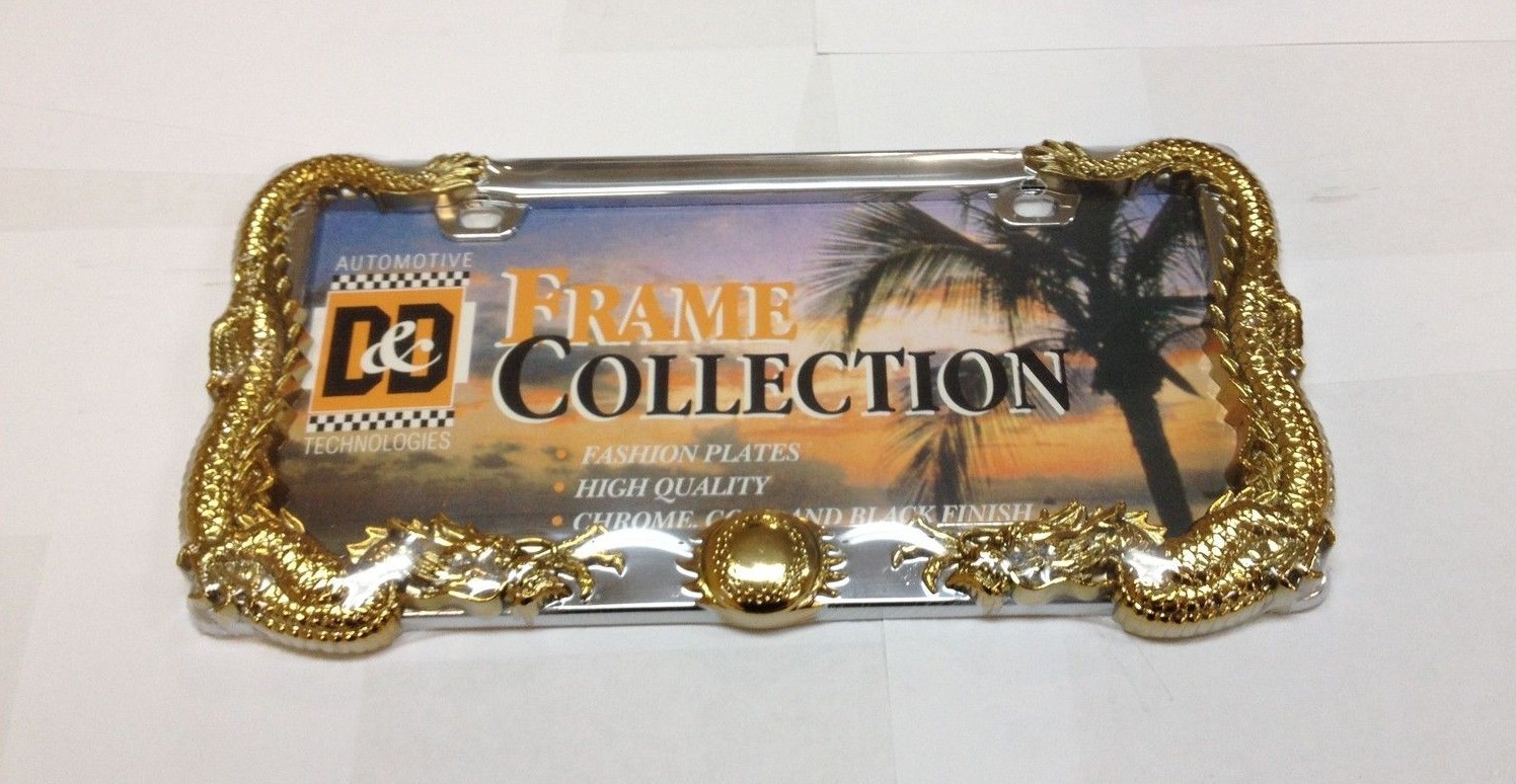 3 D DRAGON CHROME GOLD METAL AUTO CAR LICENSE PLATE FRAME LPF-7402 3 D DRAGON CHROME GOLD METAL AUTO CAR LICENSE PLATE FRAME LPF-7402