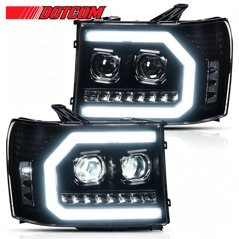 Black For 2007-2013 GMC Sierra 1500 2500HD 3500HD LED Tube Projector Headlights