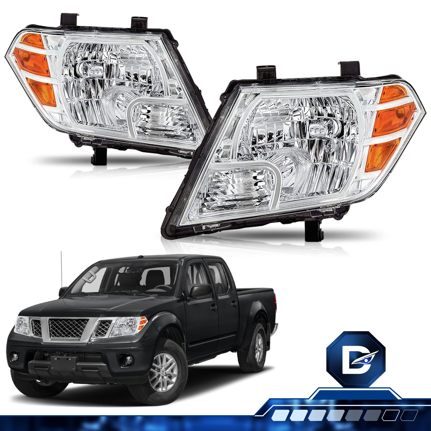 For 2009-2021 Nissan Frontier Truck Chrome Halogen Headlights Assembly Lamps Set