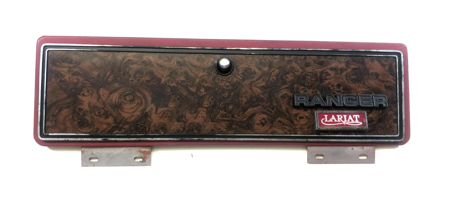 73-79 Red/Woodgrain Glove Box Door w/ Ranger Lariat Emblem Ford F100 F150 F250 73-79 Red/Woodgrain Glove Box Door w/ Ranger Lariat Emblem Ford F100 F150 F250