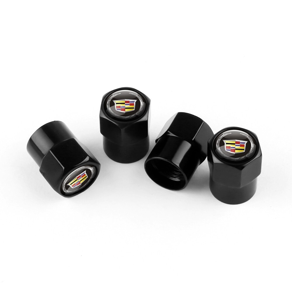4Pcs Cadillac Tire Valve Stem Caps Set For All Modes Black Anodized Aluminum