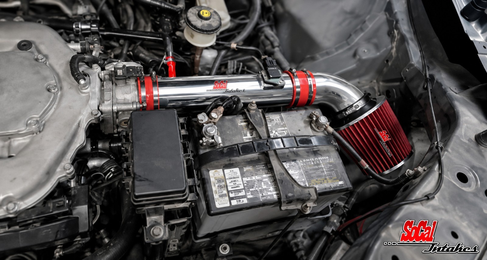 2pc Red Air Intake System Kit & Filter For 2007-2013 Acura MDX 3.7L V6