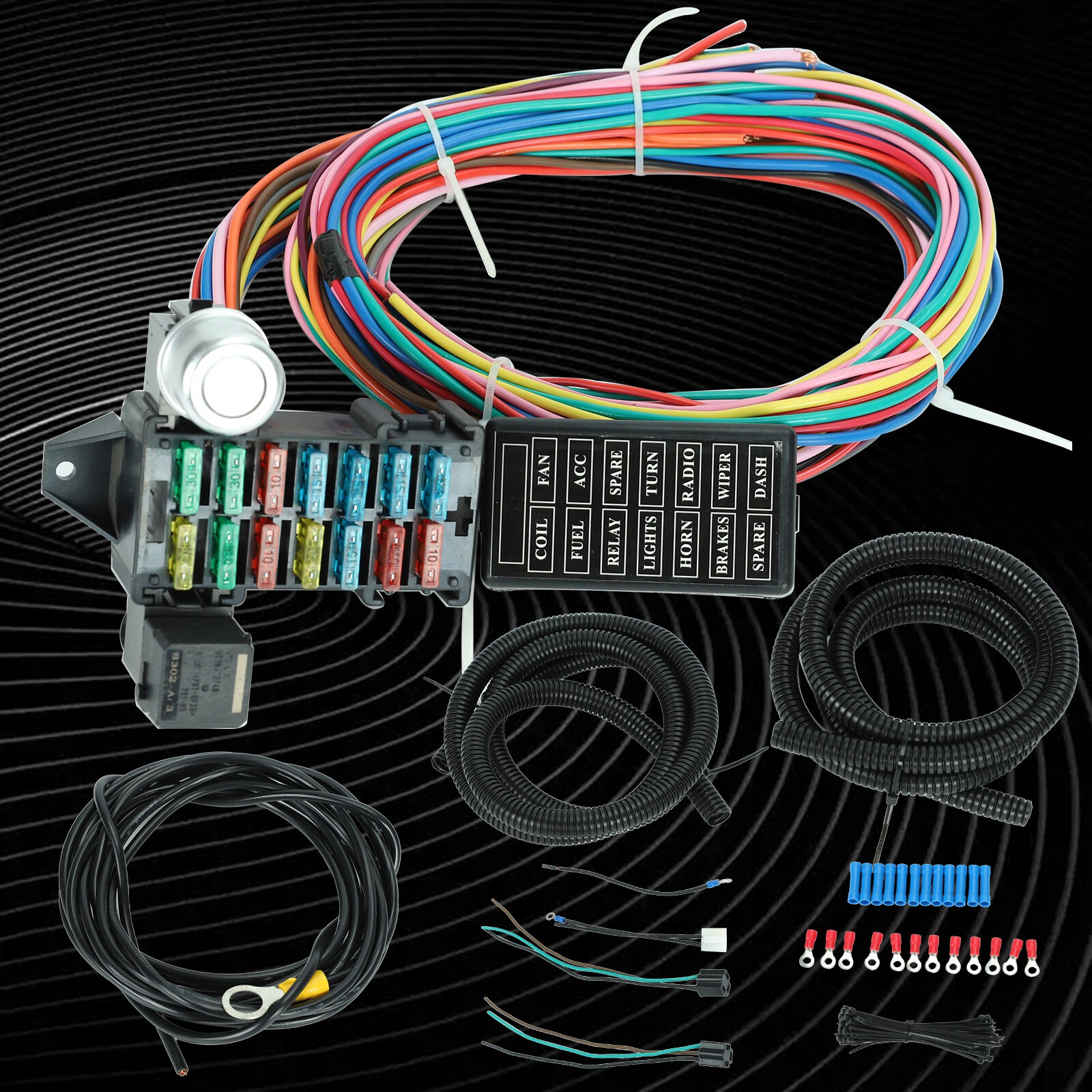 Universal 12-14 Circuit Wiring Harness 14 Fuse GXL COPPER WIRE NEW