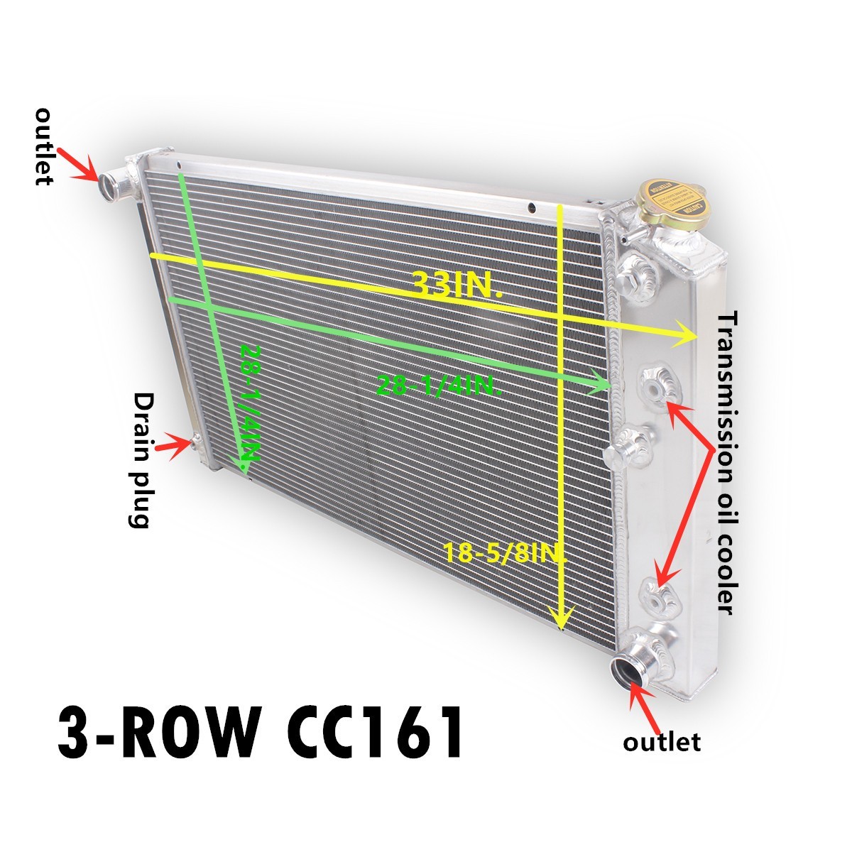CC161 1965-1974 Cadillac DeVille All Aluminum KR Radiator 3 Row 28x17