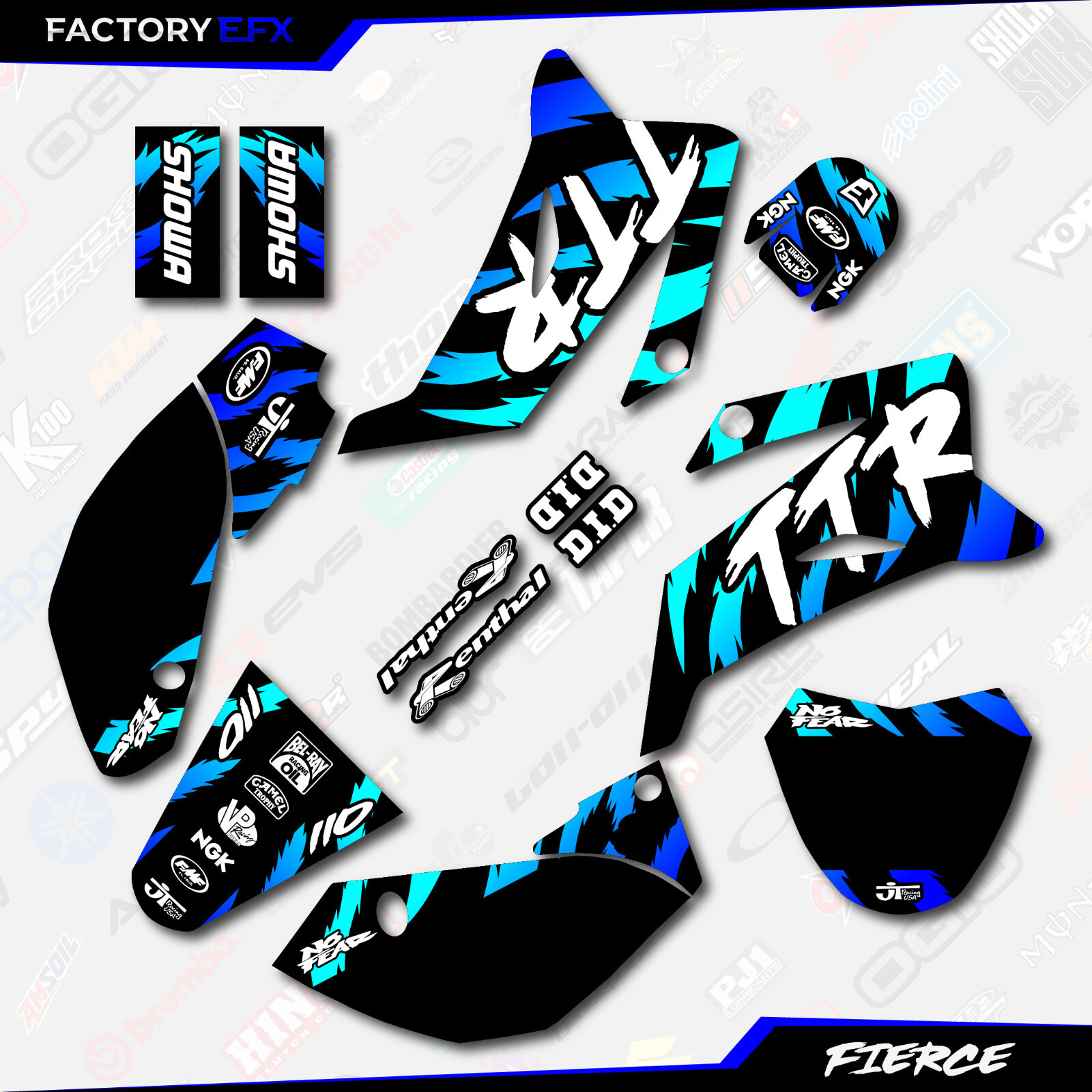 Ice Cold Blue Fierce Racing Graphics Kit fits 08-27 YAMAHA TTR110 TTR 110