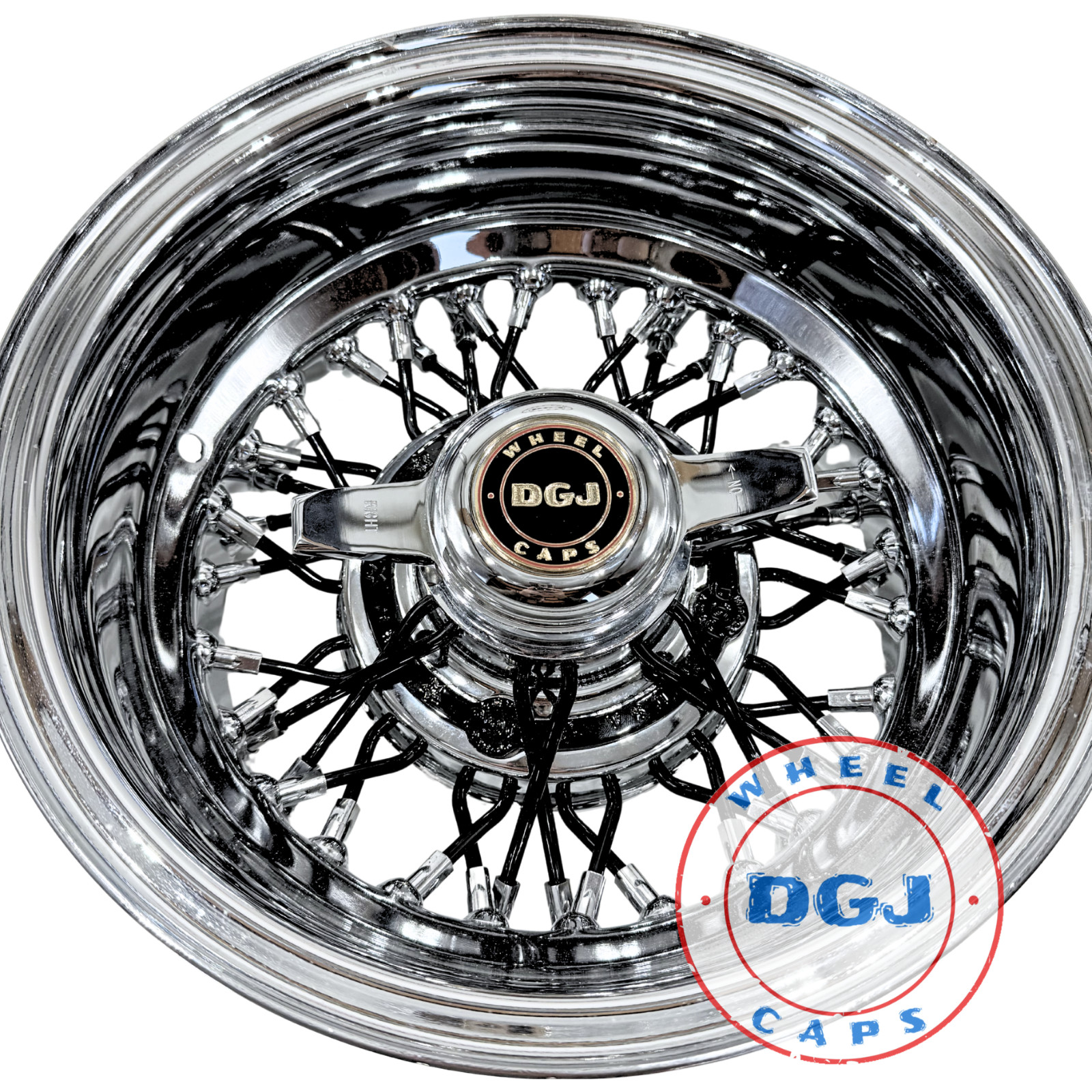 DGJ 13x7 Rev 42 Spokes CL with Black Spokes & Hub Ring Lowrider Wire Wheel Rims