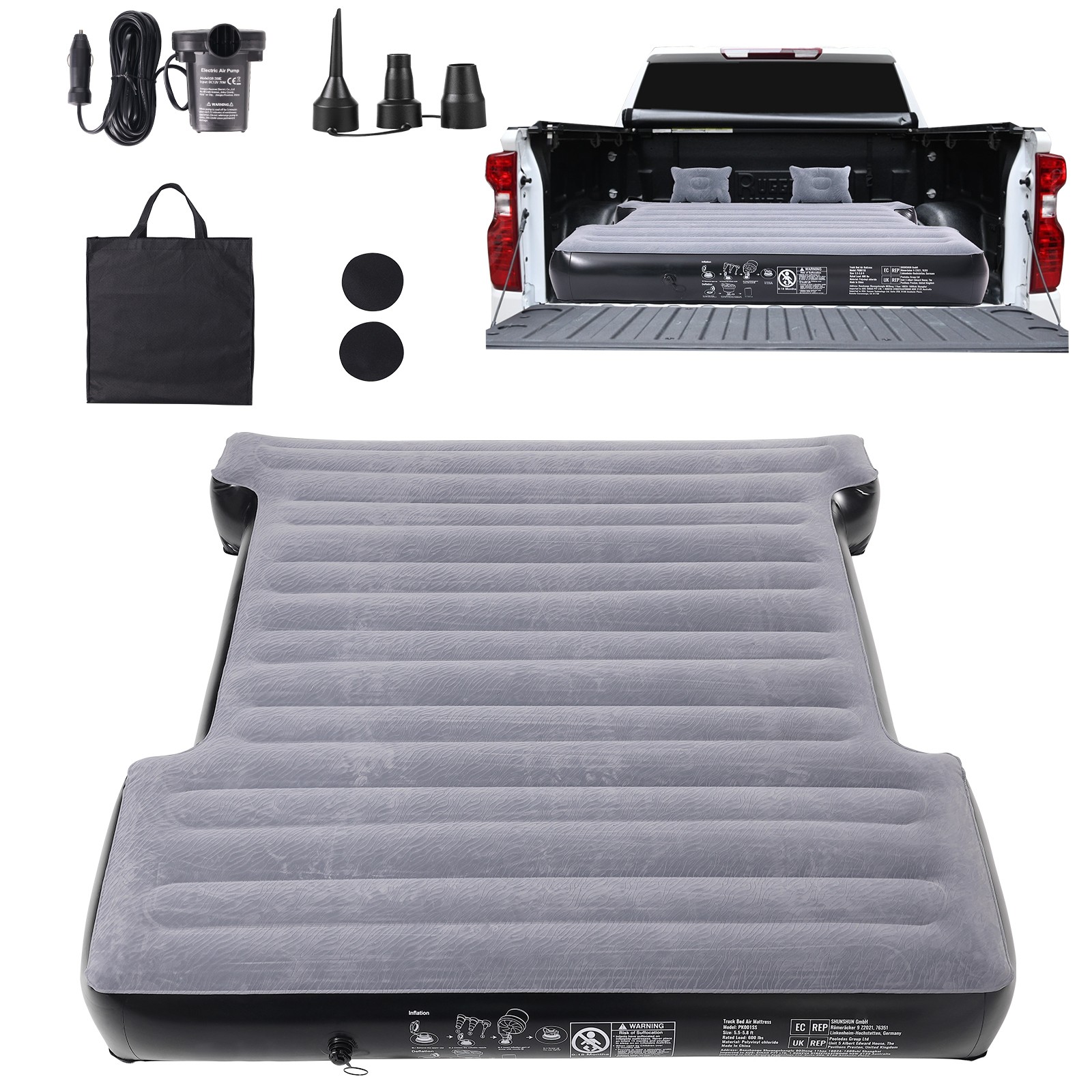 Uimoso Truck Bed Air Mattress 5.5-5.8ft Full-Size Short Bed Inflatable with Pump