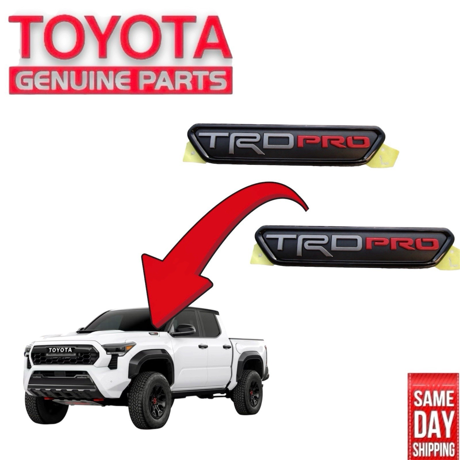 24 - 27 TOYOTA TACOMA FRONT LEFT + RIGHT HOOD TRD PRO EMBLEM BADGE OEM NEW 24 - 27 TOYOTA TACOMA FRONT LEFT + RIGHT HOOD TRD PRO EMBLEM BADGE OEM NEW