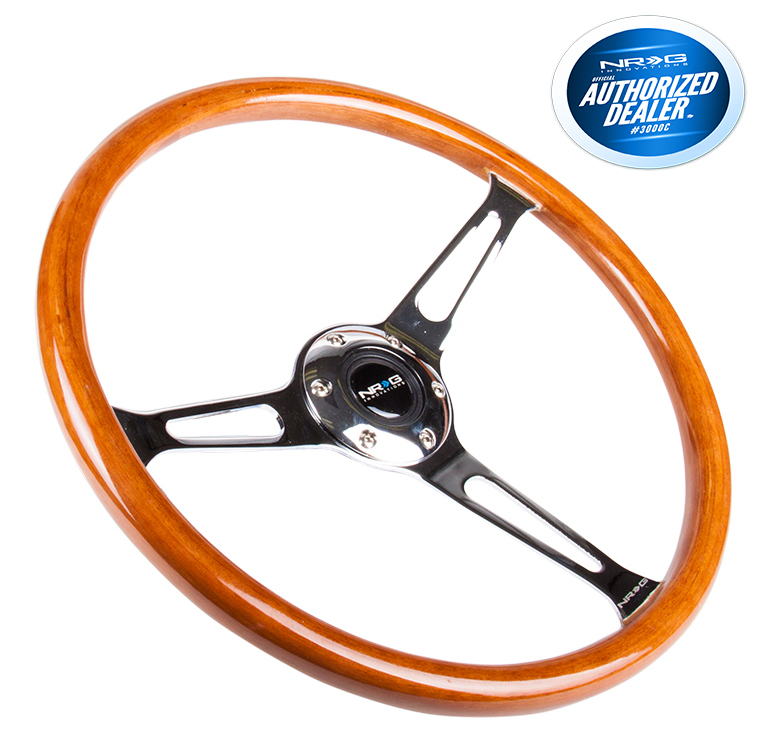 NRG STEERING WHEEL 360MM CLASSIC WOOD GRAIN 3 SPOKE CHROME RST-360SL