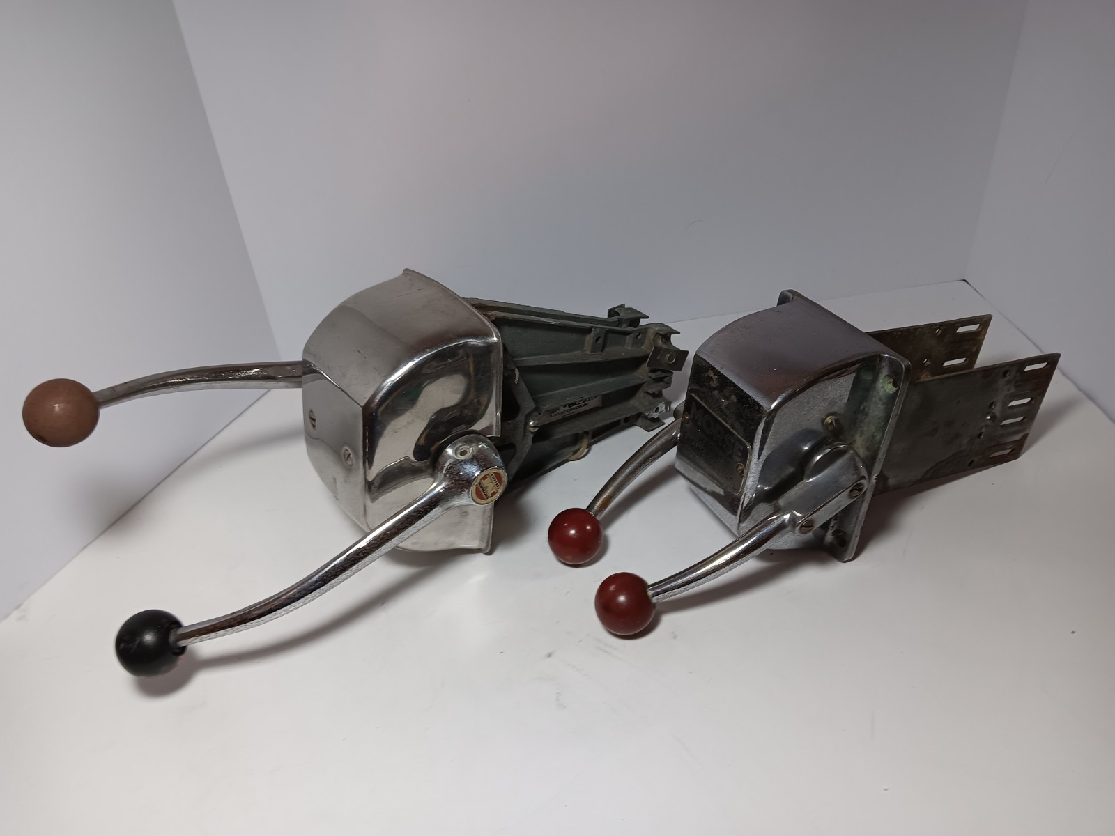 2 Vintage Morse Teleflex Dual Lever Marine Engine Transmission Controls Binnacle