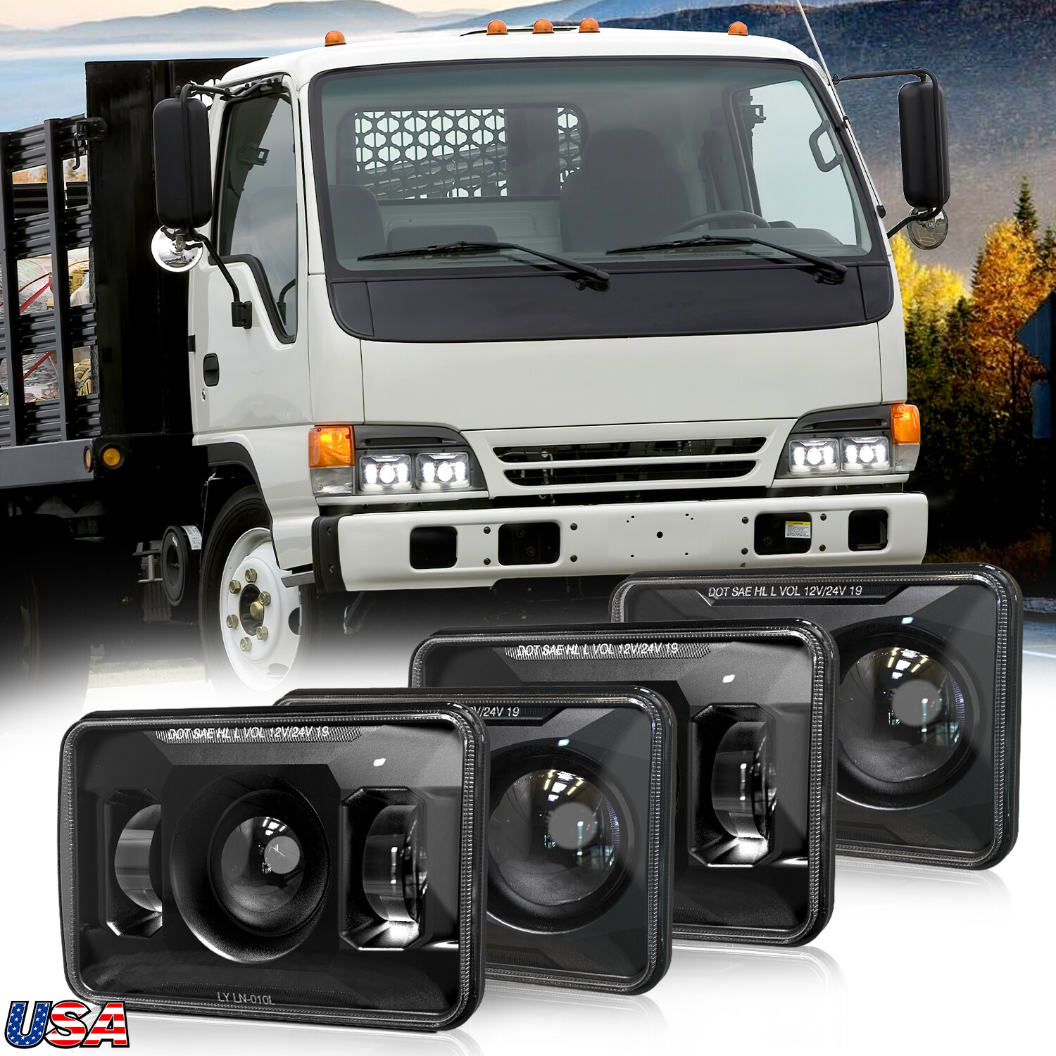 Newest Upgrade for Isuzu NPR 1991-2005 Truck 4PC DOT 4x6 inch LED Headlights H4