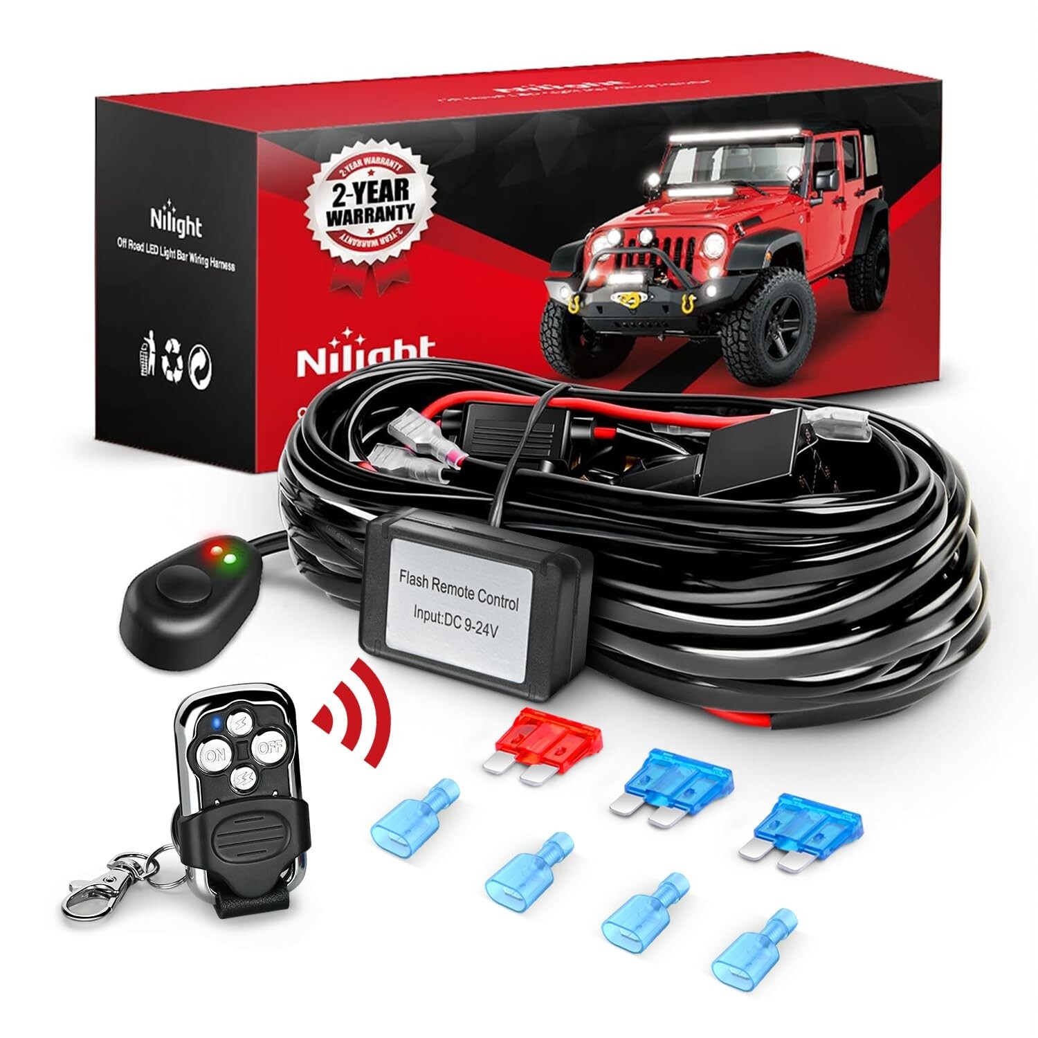 Nilight Remote Wiring Harness for LED Light Bar Wireless Strobe Flash Work Light