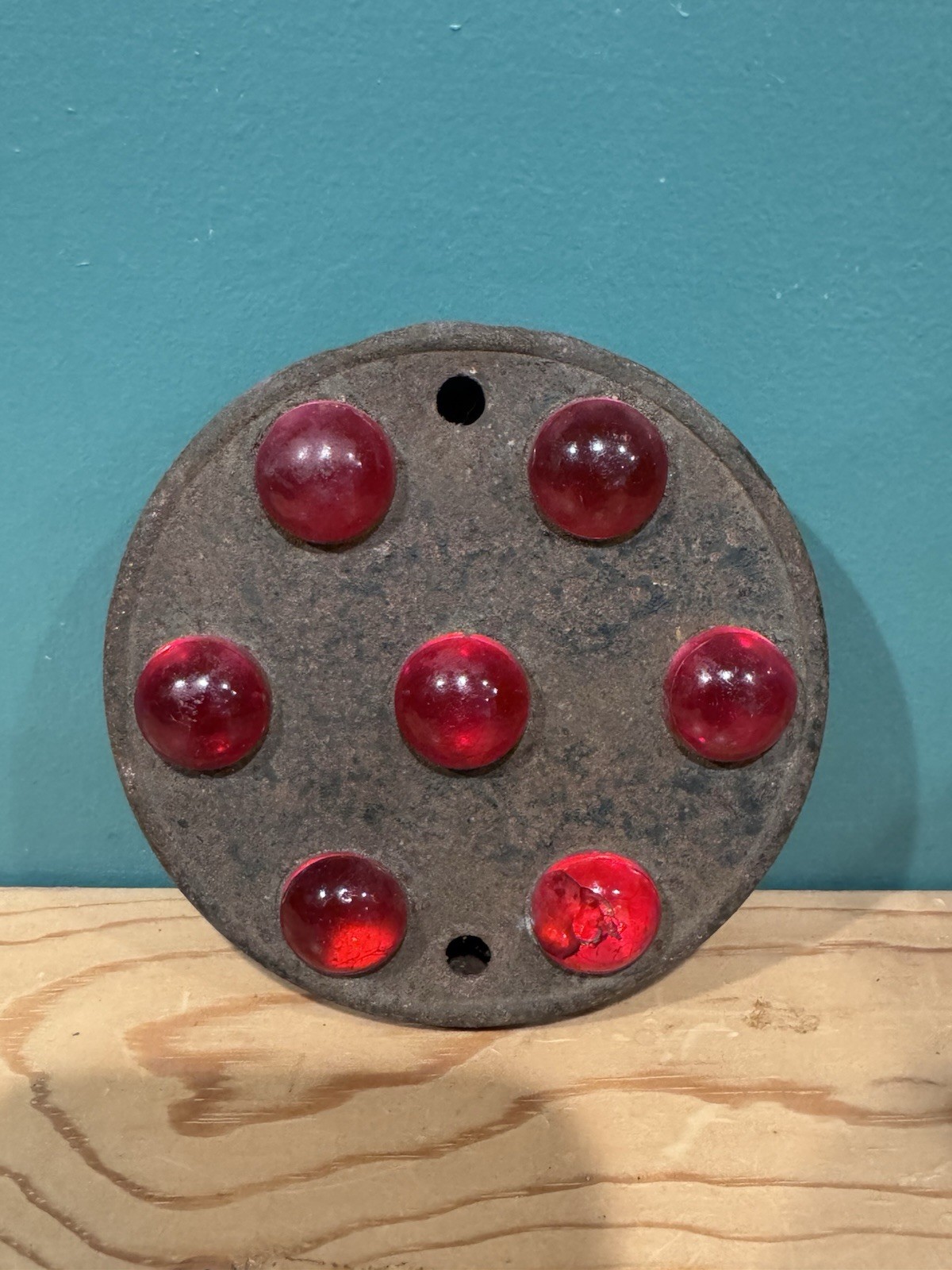 Vintage 1920s PERSONS NO 7 RED Glass Cat Eye Marble Metal 4\ Vintage 1920s PERSONS NO 7 RED Glass Cat Eye Marble Metal 4\