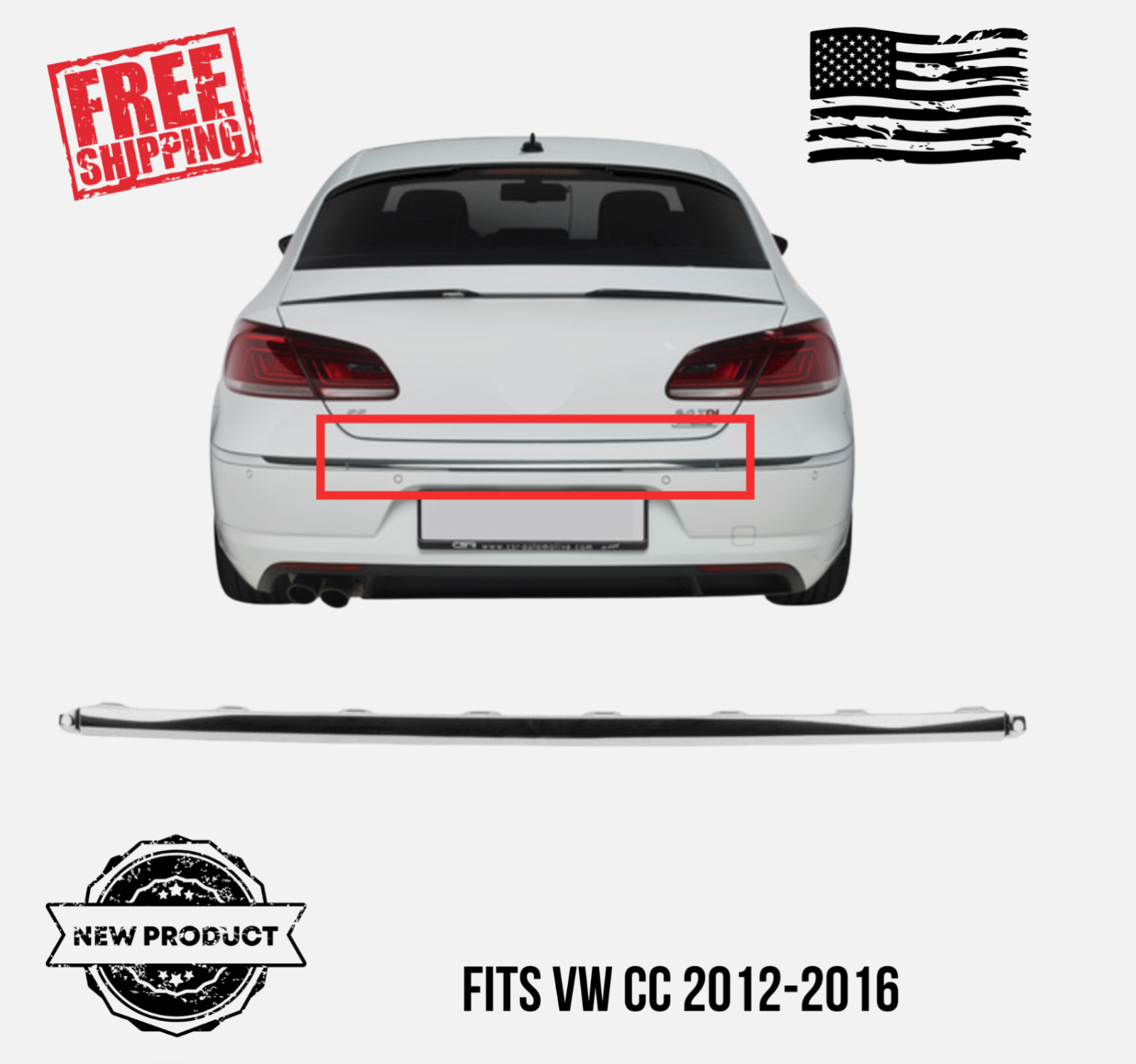 Fits NEW VW PASSAT CC 12-16 REAR BUMPER CENTER CHROME TRIM STRIPE MOLDING