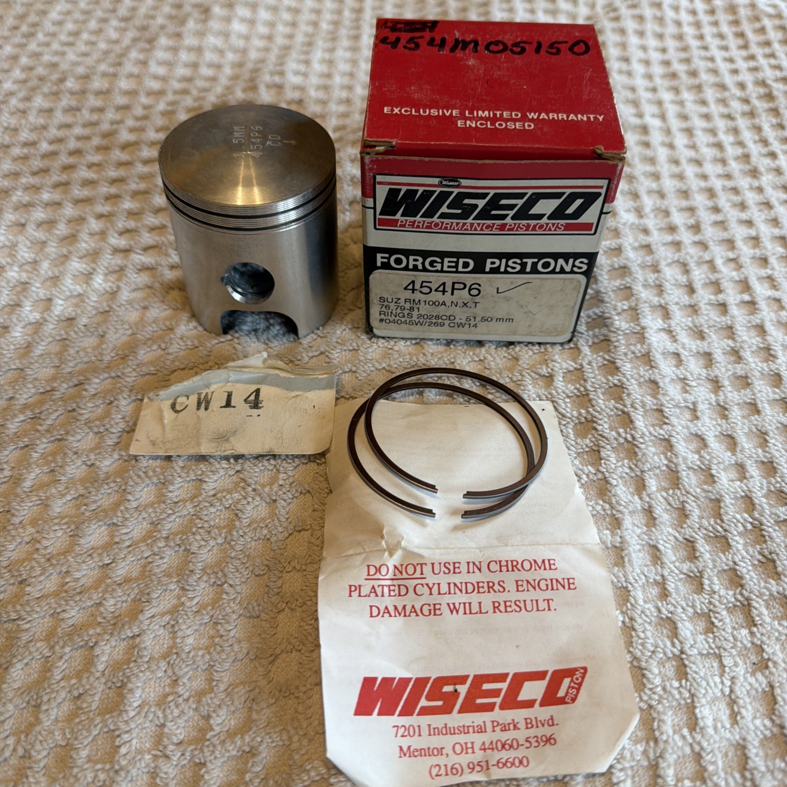 Wiseco Piston Kit 454M05150 51.50mm Suzuki RM100 1976 1979- 1981 NOS RM Engine