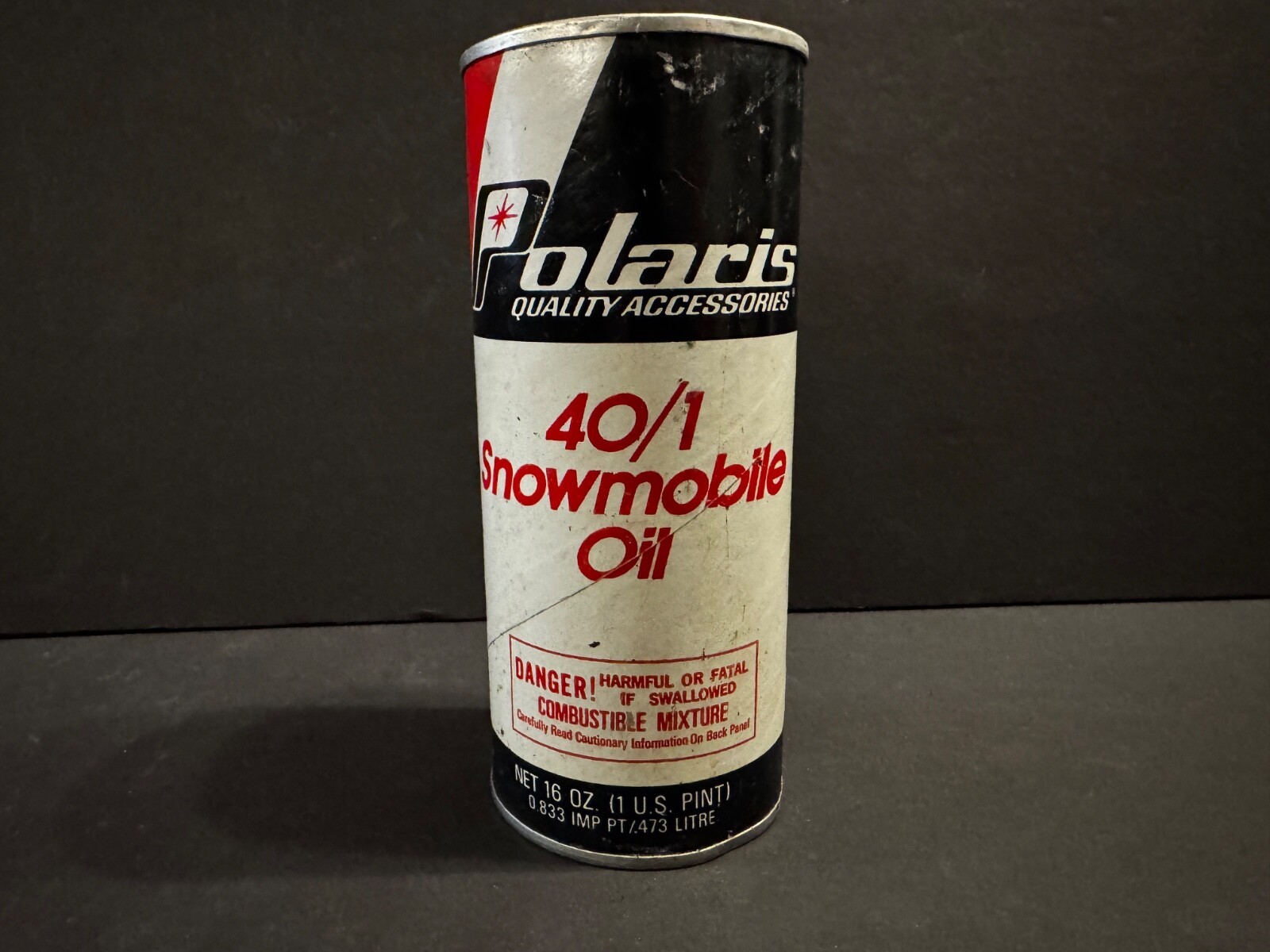 OEM NOS Vintage Polaris 40/1 Snowmobile Oil 16oz Can, Sealed/Unused, Snow Sled