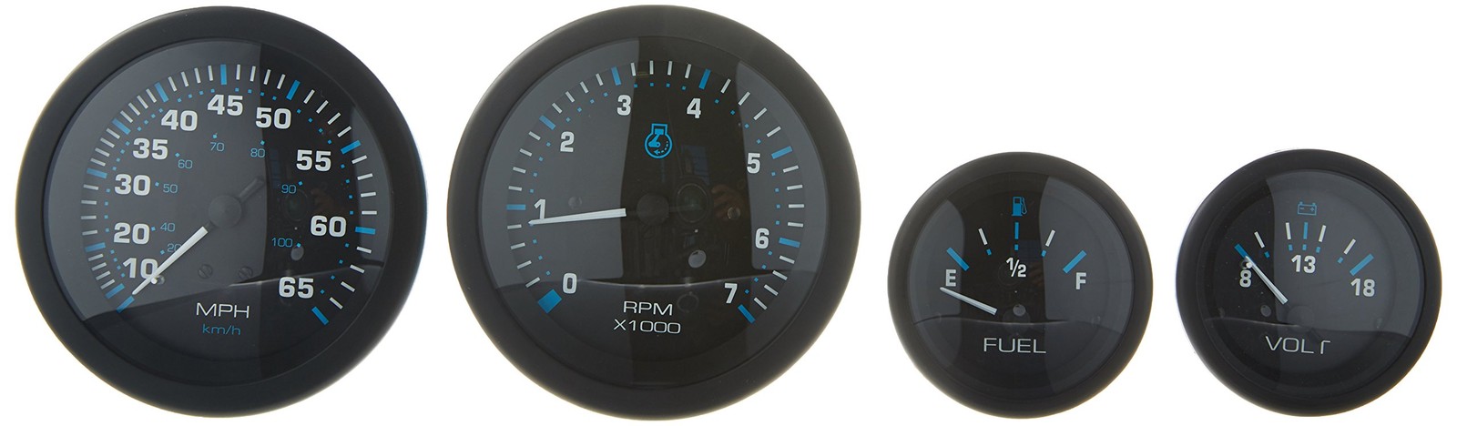 Sierra 68412P | Eclipse Series Black Outboard 4 Set with Tachometer, Speedometer