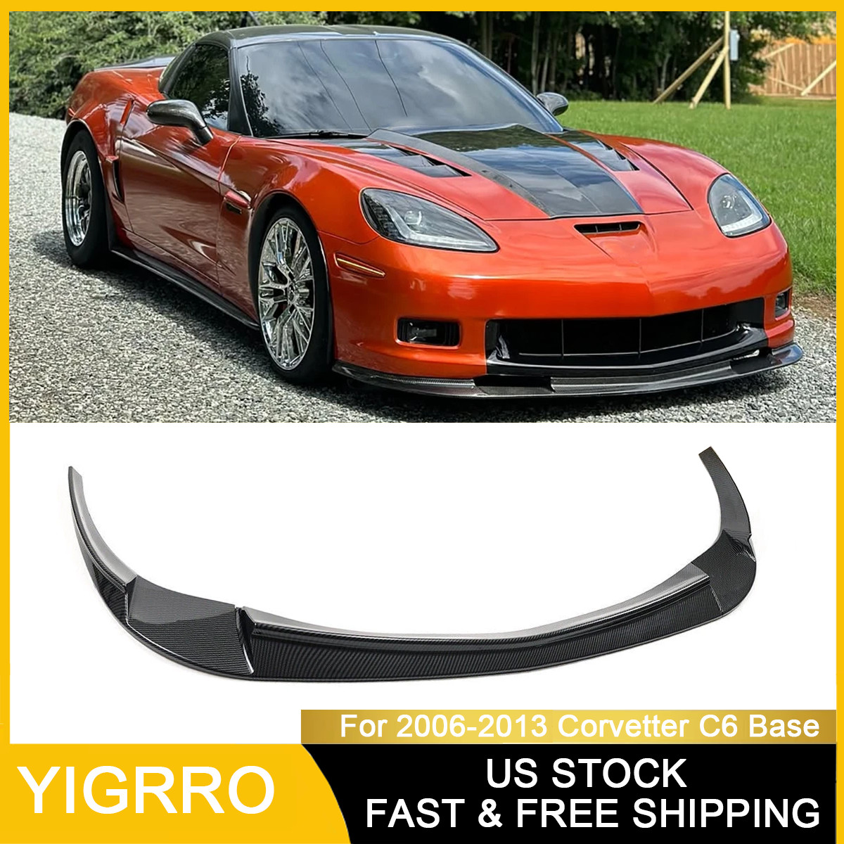 Front Bumper Lip Splitter For 05-13 Corvette C6 BASE ZR1 Style Carbon Fiber Look
