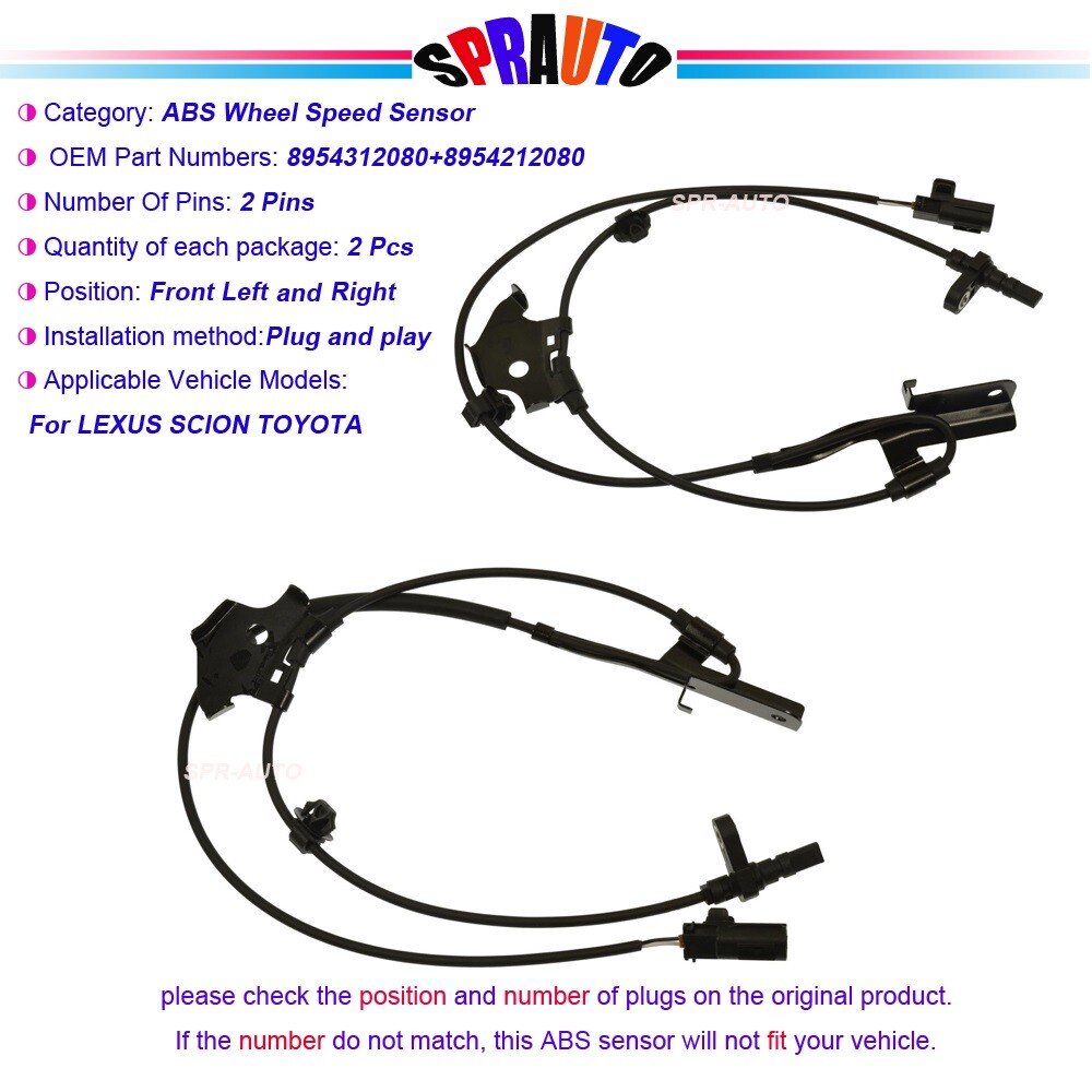 2x ABS Wheel Speed Sensor Front Left & Right For Lexus Scion Toyota 89542-12080 2x ABS Wheel Speed Sensor Front Left & Right For Lexus Scion Toyota 89542-12080