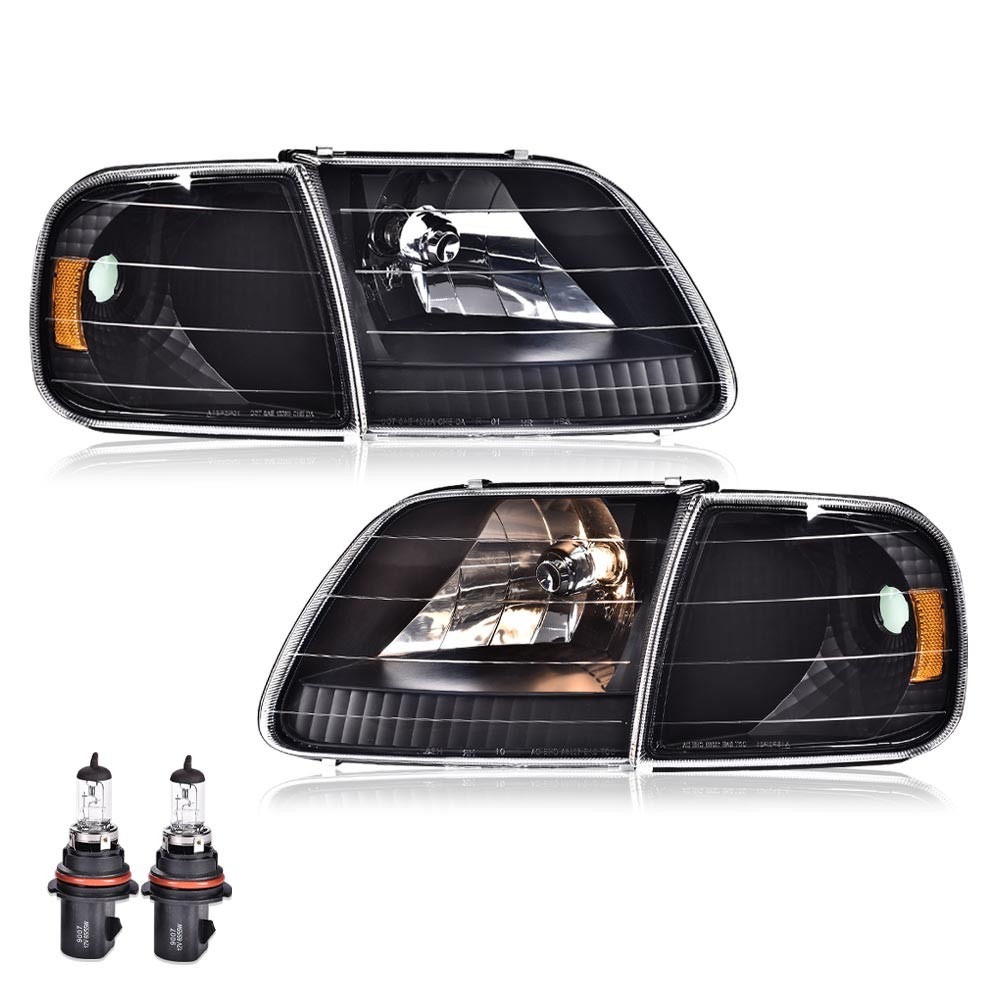 For 97-03 Ford F150 1997-2002 1998 1999 Expedition Black Headlights&Corner Light