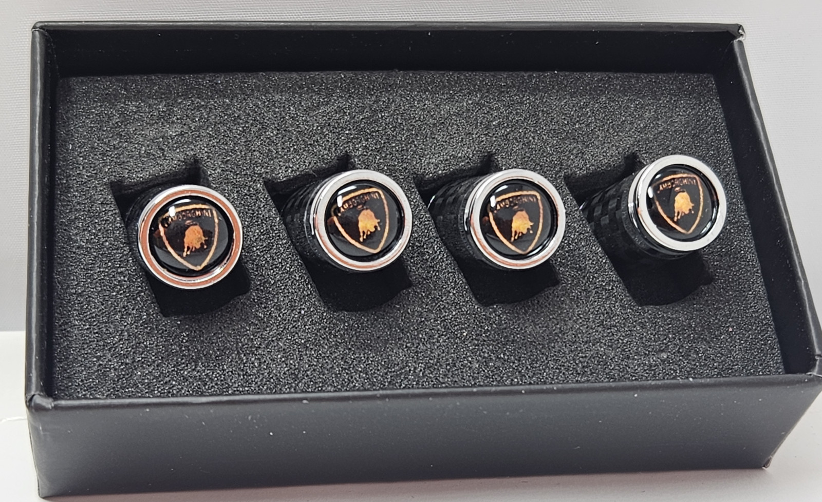 Lamborghini Metallic Copper Shield / Crest Carbon Fiber Tire Caps / Stem Caps