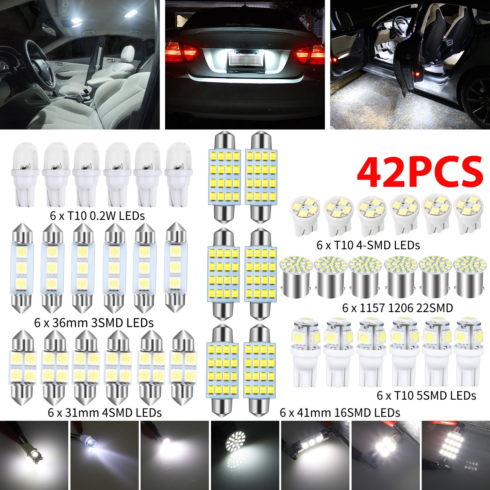 42PCS Car Interior Combo LED Map Dome Door Trunk License Plate Light Bulbs White 42PCS Car Interior Combo LED Map Dome Door Trunk License Plate Light Bulbs White