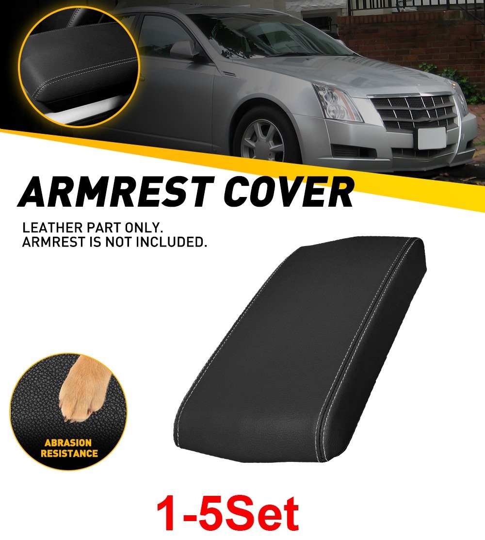 1-5Set For Cadillac CTS 2008-2014 Center Console Lid Armrest Cover Black Leather