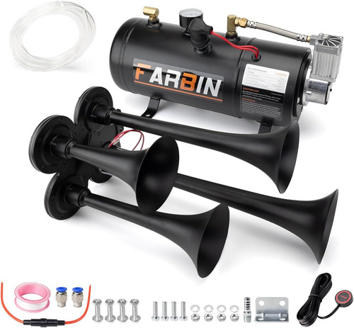 FARBIN 178DB 4 Trumpet Horns Train Horn Kit 0.8 gal 12v black air horn kit 