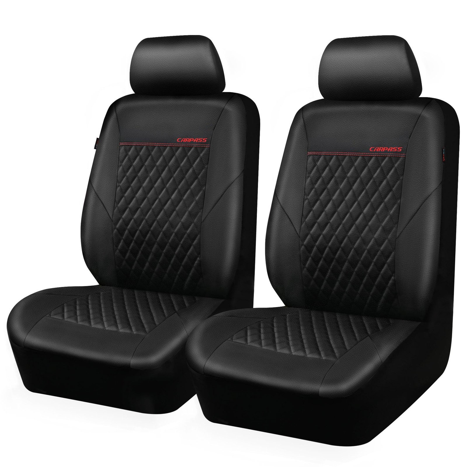 CAR PASS Quilting Leather Seat Cover Two Partial Set (Two Front), All Black CAR PASS Quilting Leather Seat Cover Two Partial Set (Two Front), All Black